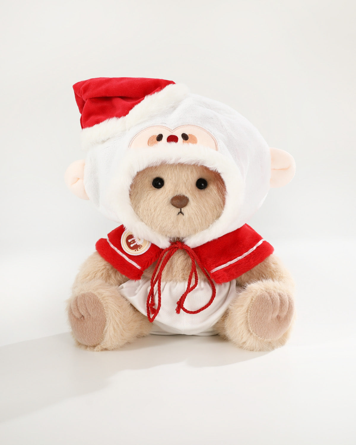 Milk Tea Long Hair Bear & Christmas Santa Claus Cape - 12 Inches