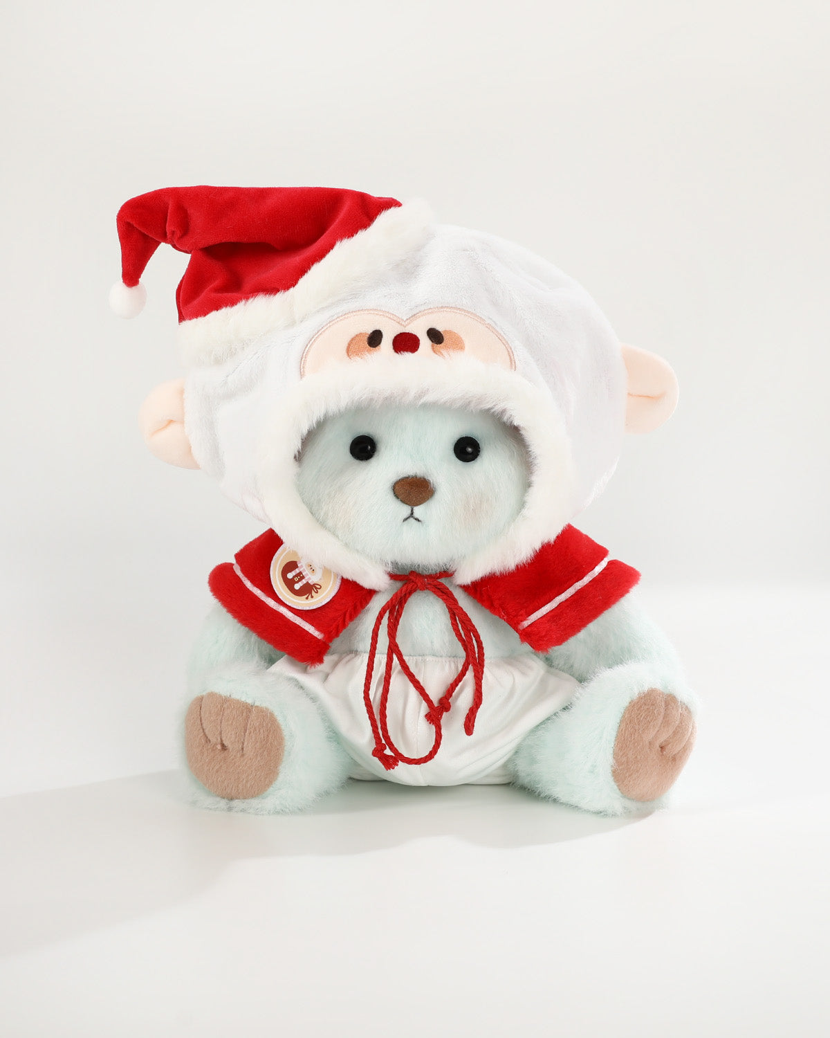 Mint Blue Long Hair Bear & Christmas Santa Claus Cape - 12 Inches