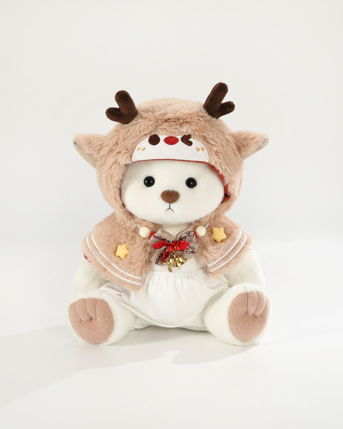 White Short Hair Bear & Christmas Reindeer Cape - 12 Inches