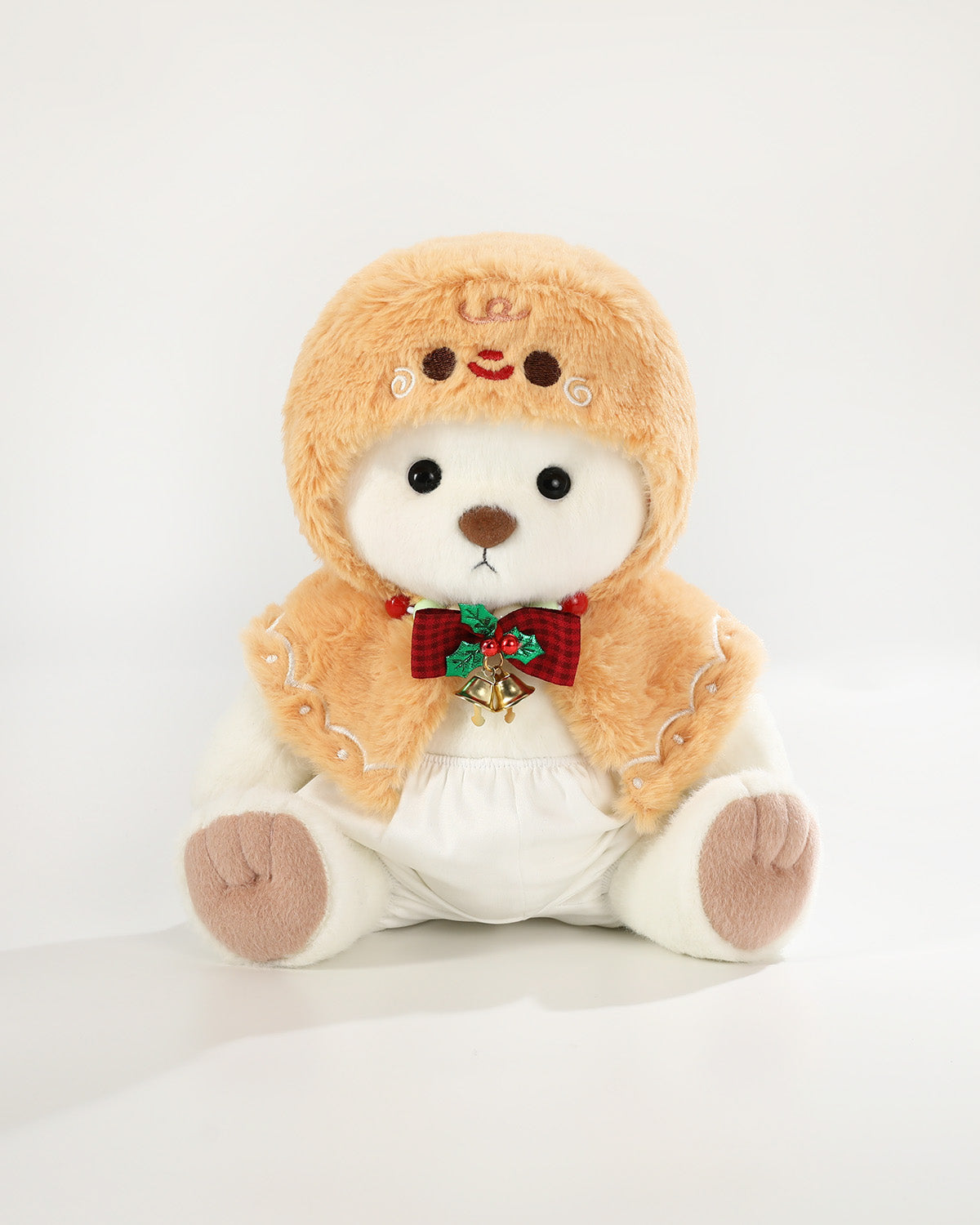 White Short Hair Bear & Christmas Gingerbread Man Cape - 12 Inches