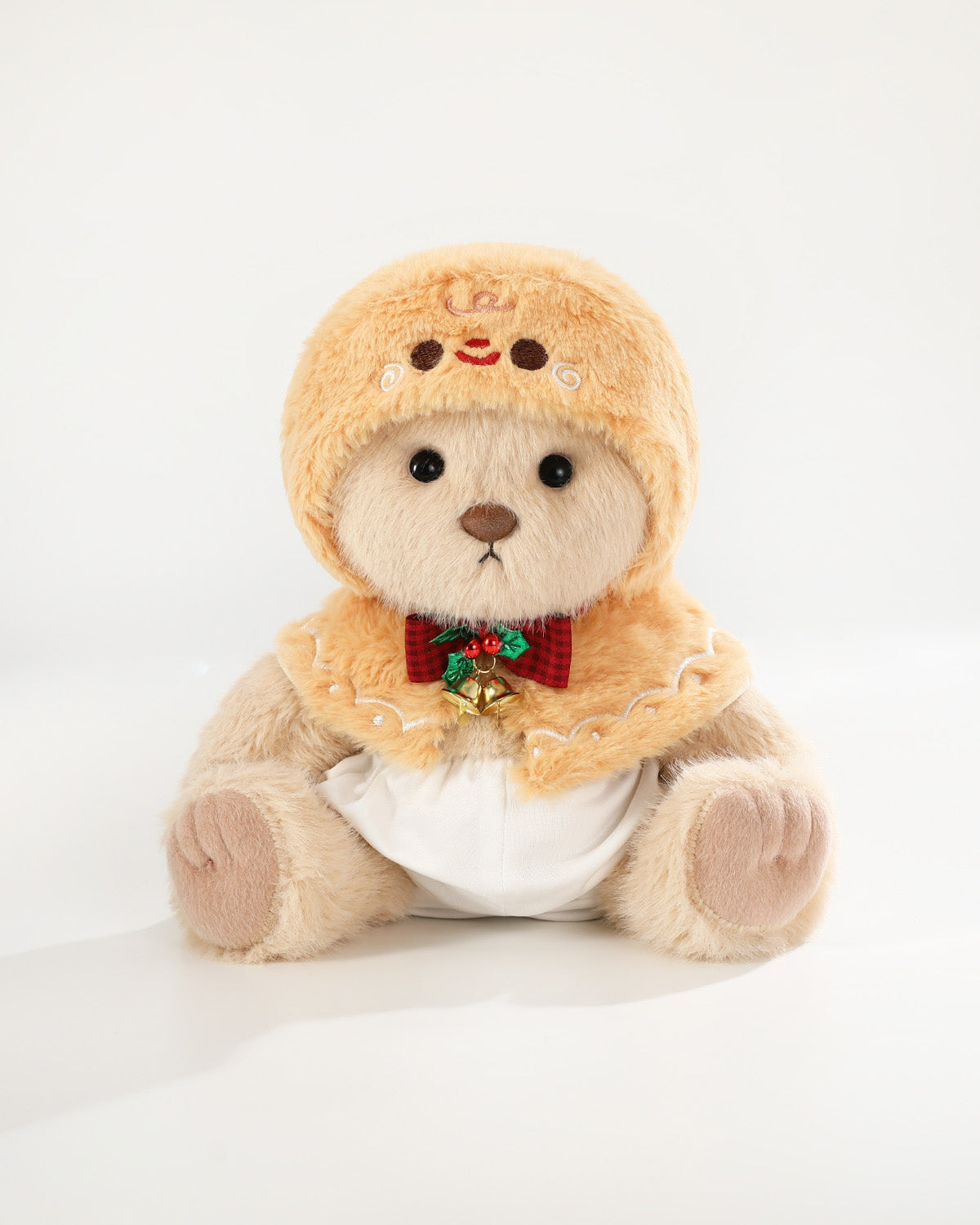 Milk Tea Long Hair Bear & Christmas Gingerbread Man Cape - 12 Inches