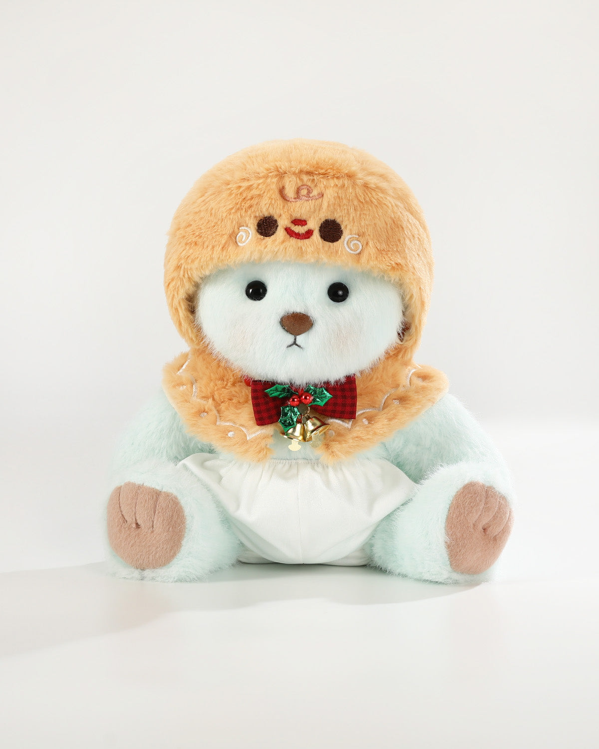 Mint Blue Long Hair Bear & Christmas Gingerbread Man Cape - 12 Inches