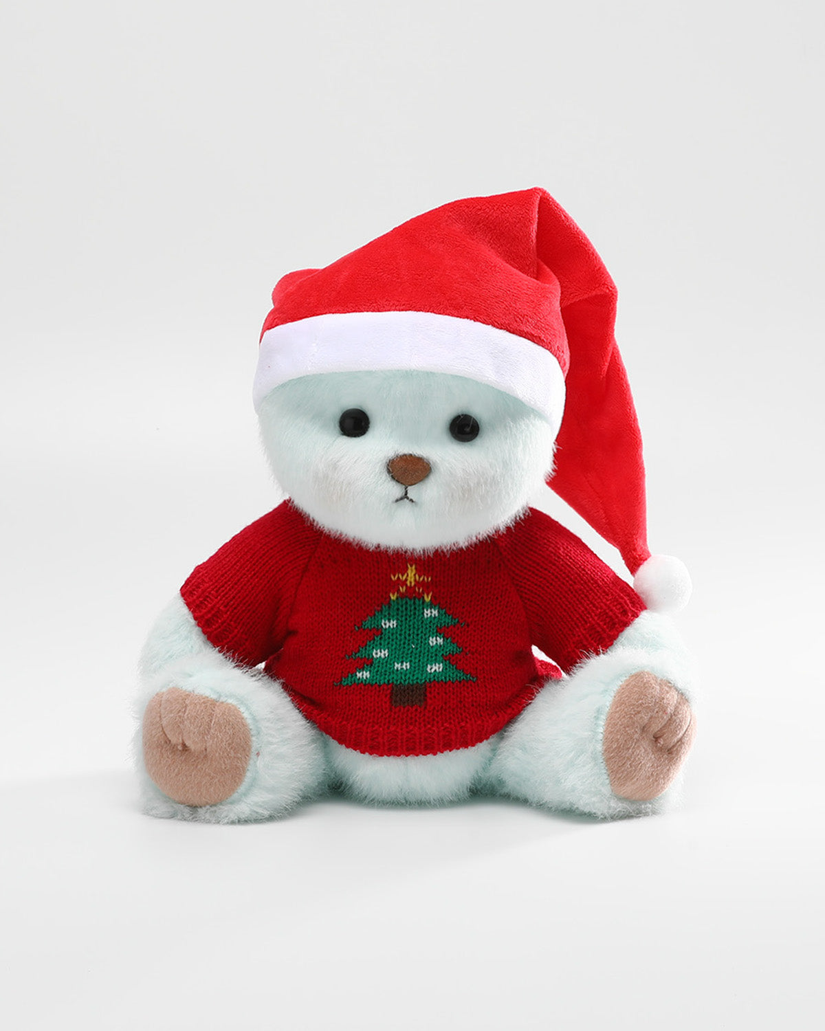 Mint Blue Long Hair Bear & Christmas Tree Sweater Set - 12 Inches