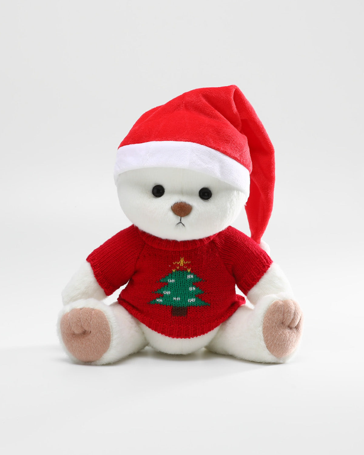White Short Hair Bear & Christmas Tree Sweater Set - 12 Inches