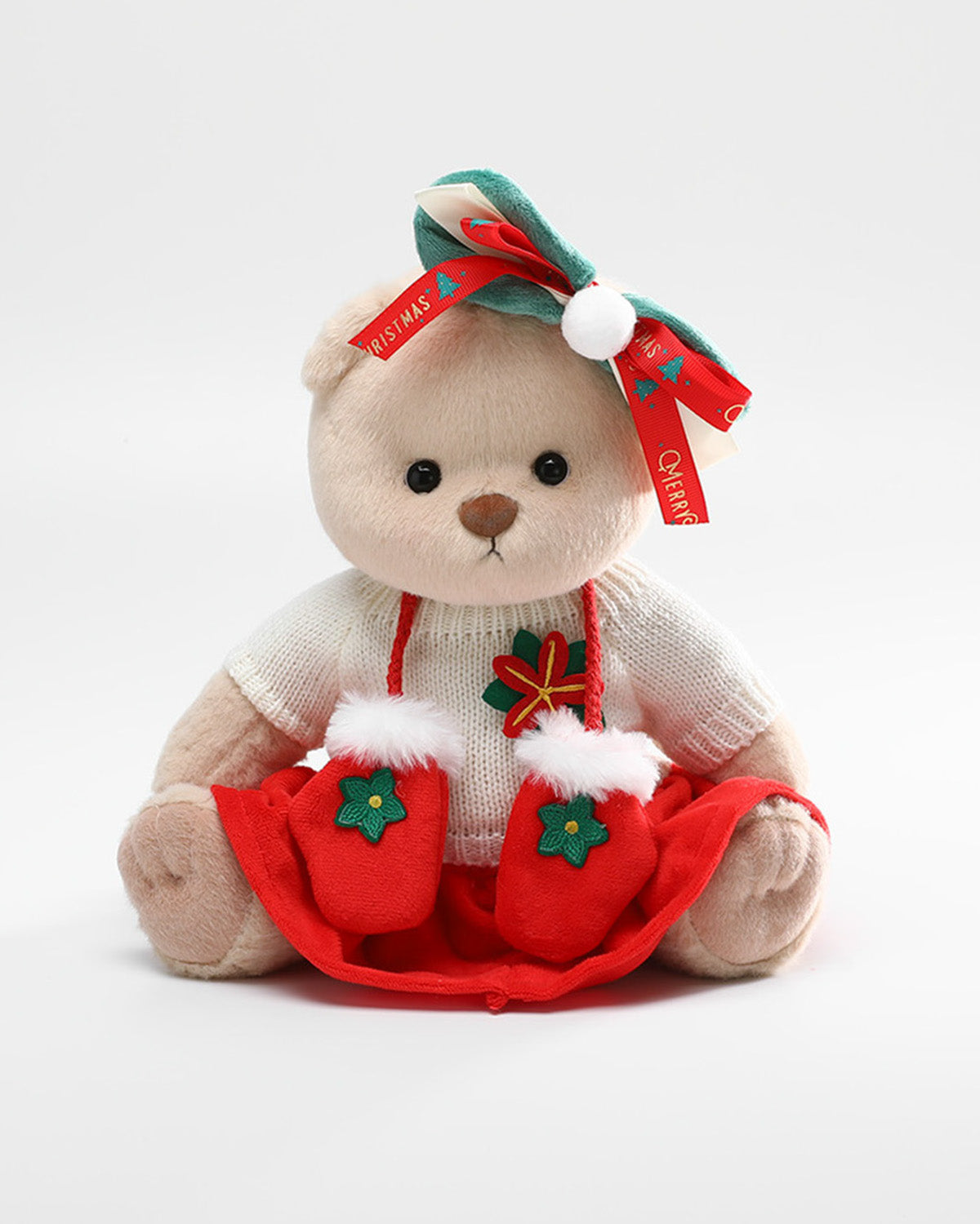 Teddy Bear & Christmas White Sweater Skirt Set - 12 Inches