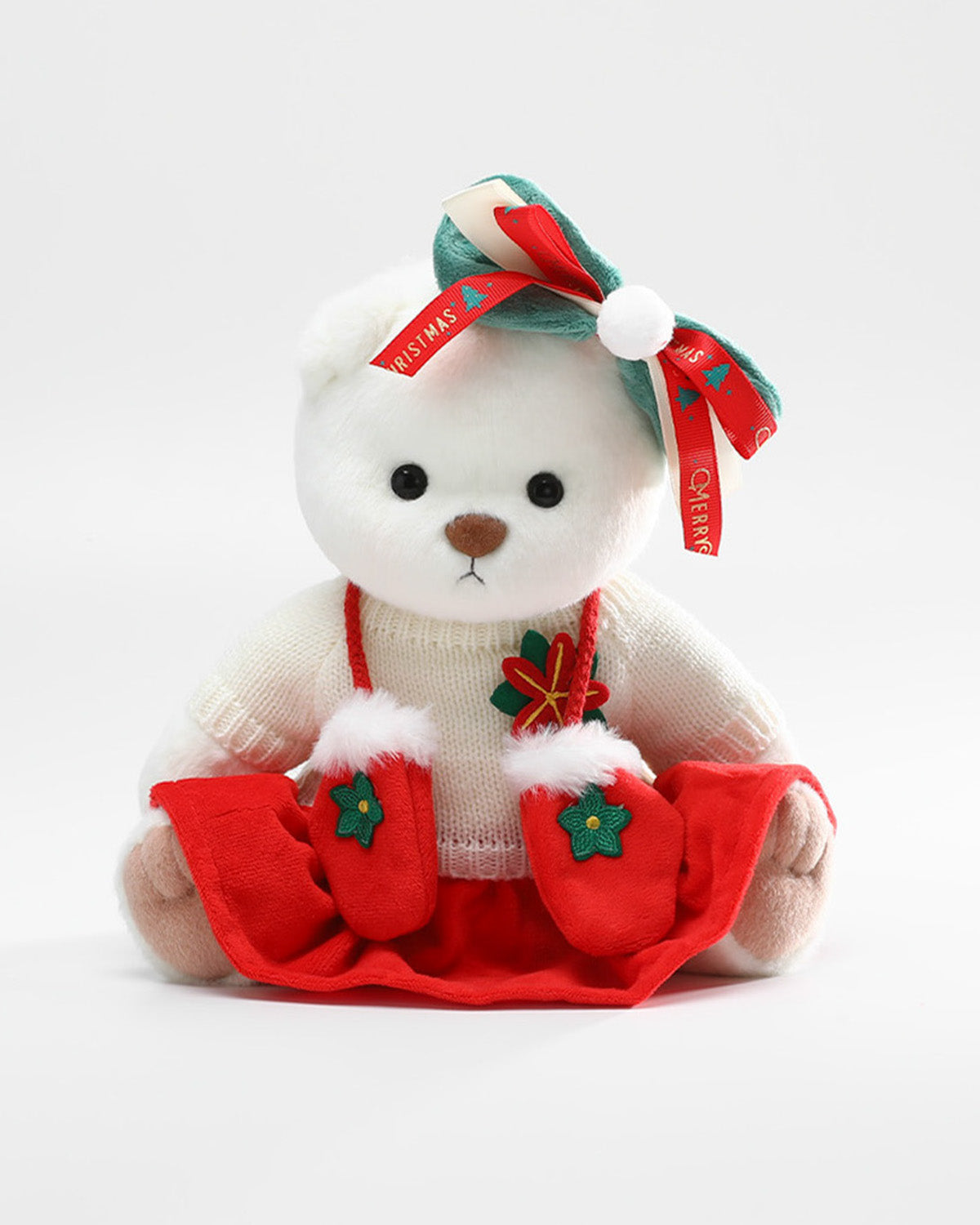 White Short Hair Bear & Christmas White Sweater Skirt Set - 12 Inches