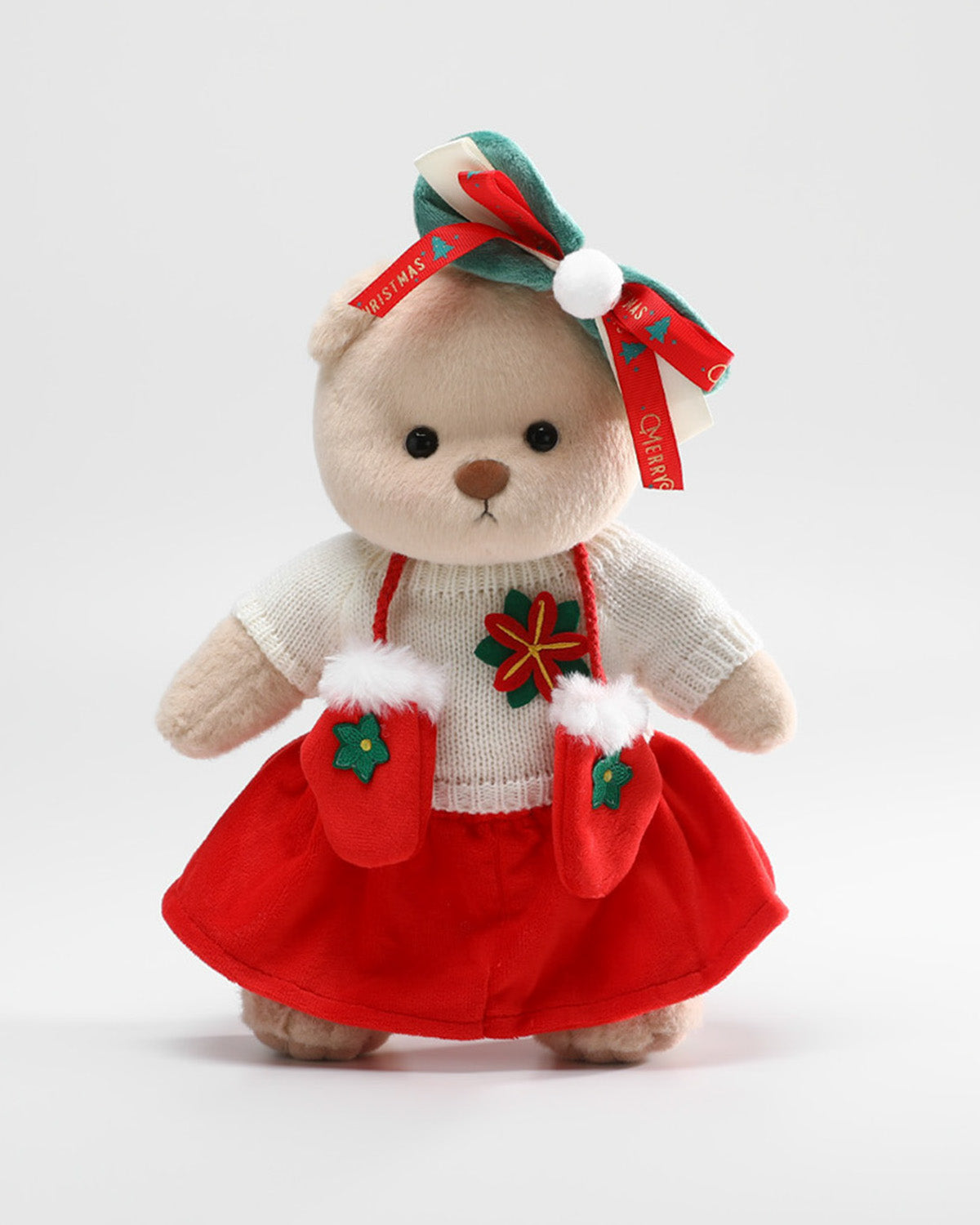 Teddy Bear & Christmas White Sweater Skirt Set - 12 Inches