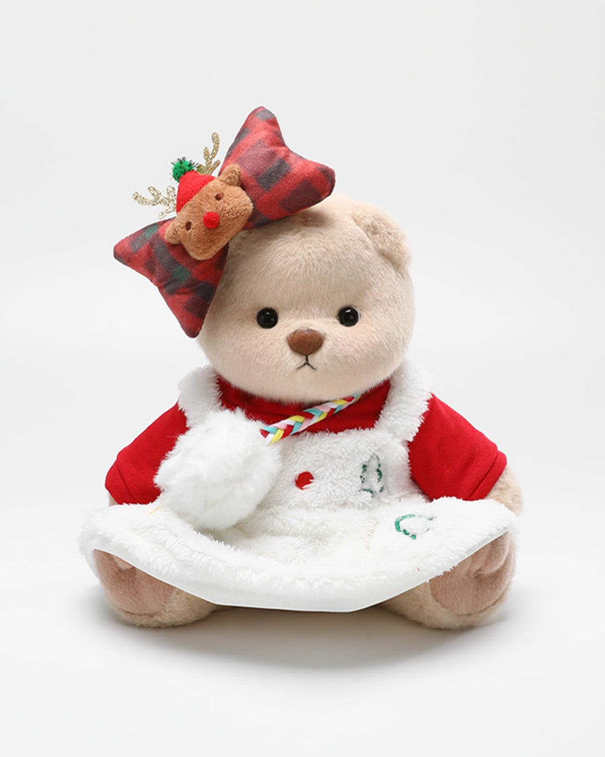 Teddy Bear & Christmas White Dress Set - 12 Inches