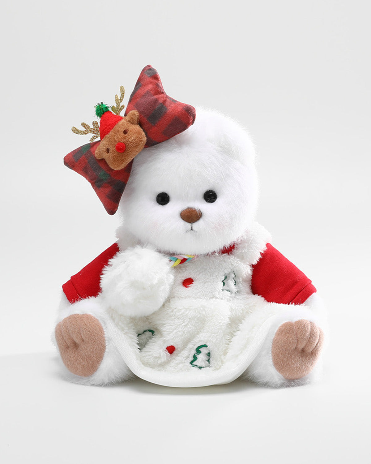 White Long Hair Bear & Christmas White Dress Set - 12 Inches