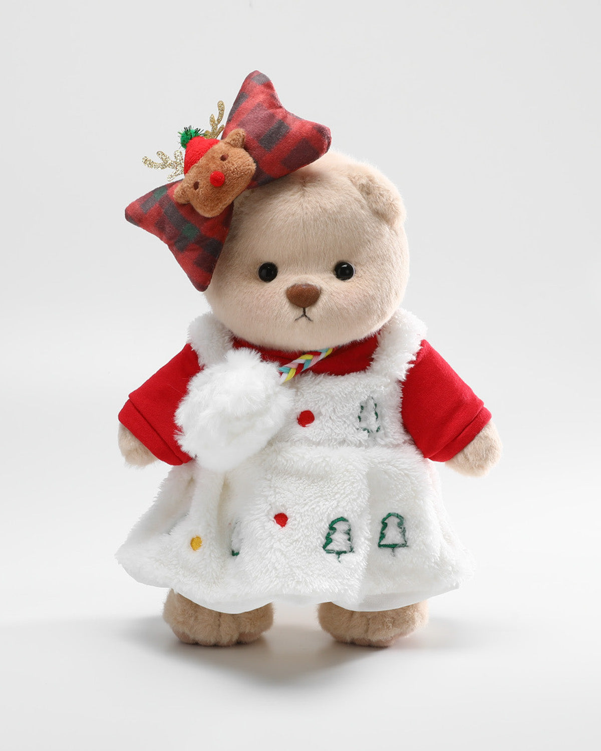 Teddy Bear & Christmas White Dress Set - 12 Inches