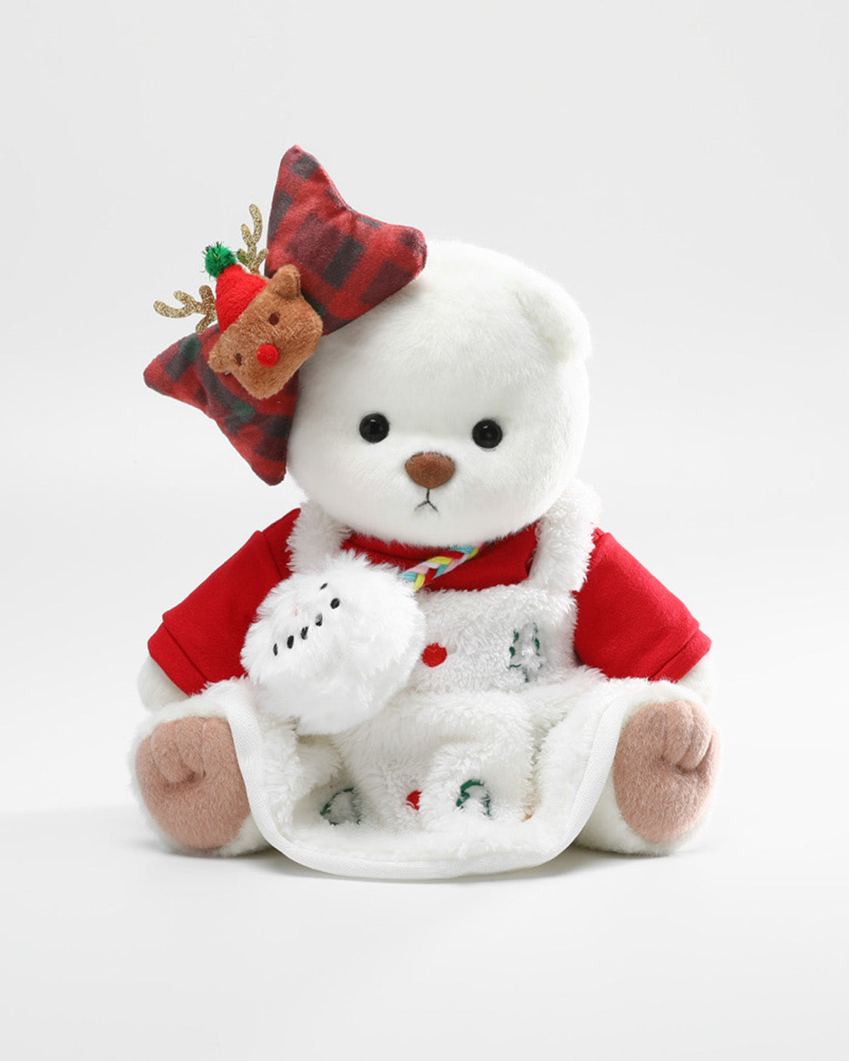 White Short Hair Bear & Christmas White Dress Set - 12 Inches