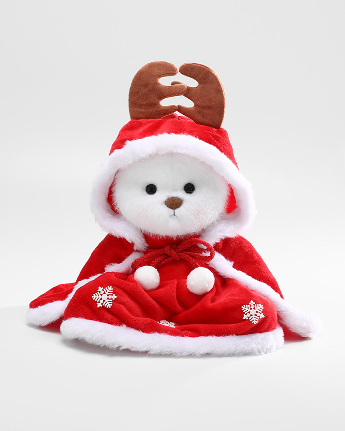 White Long Hair Bear & Christmas Reindeer Antler Hooded Dress - 12 Inches