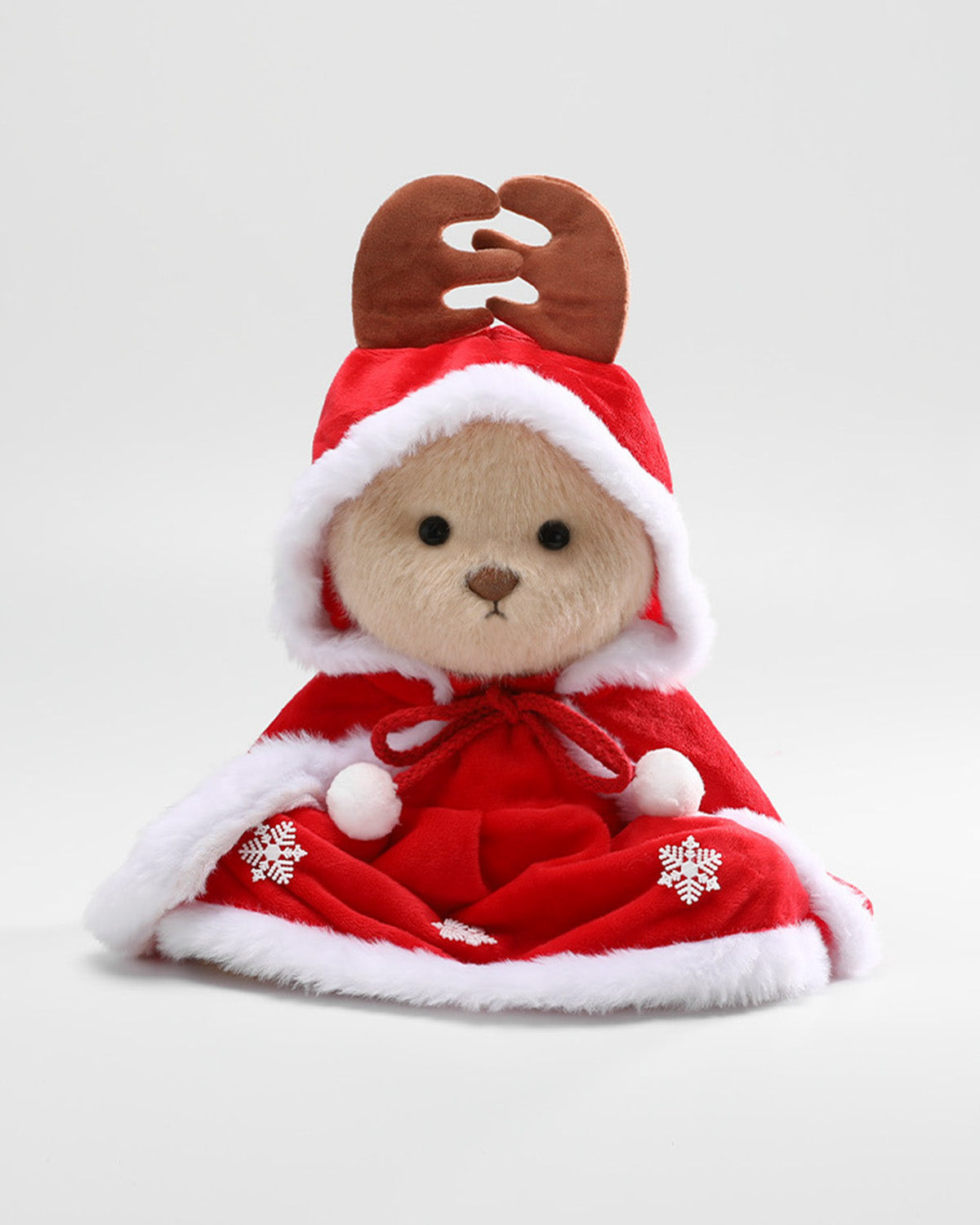 Milk Tea Long Hair Bear & Christmas Reindeer Antler Hooded Dress - 12 Inches