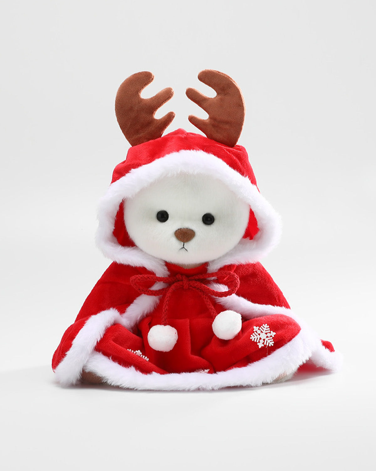 Whit Short Hair Bear & Christmas Reindeer Antler Hooded Dress - 12 Inches