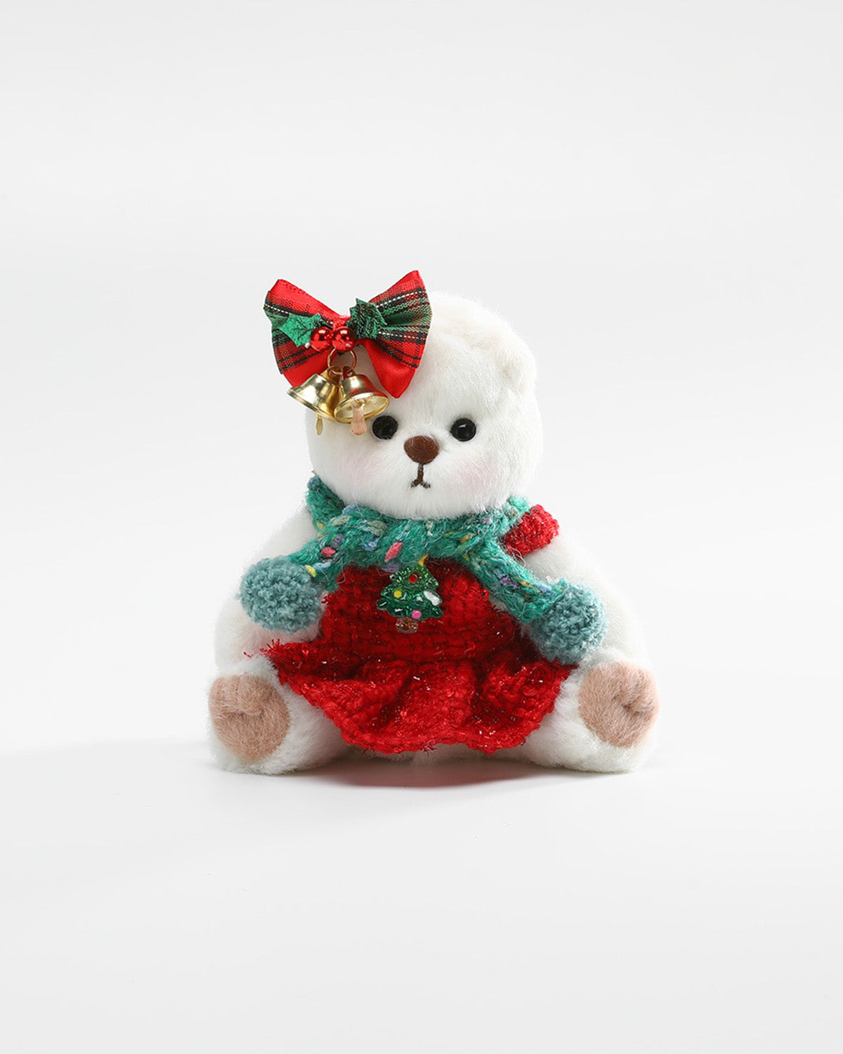 White Short Hair Bear & Christmas Jingle Bell Set - 6 Inches