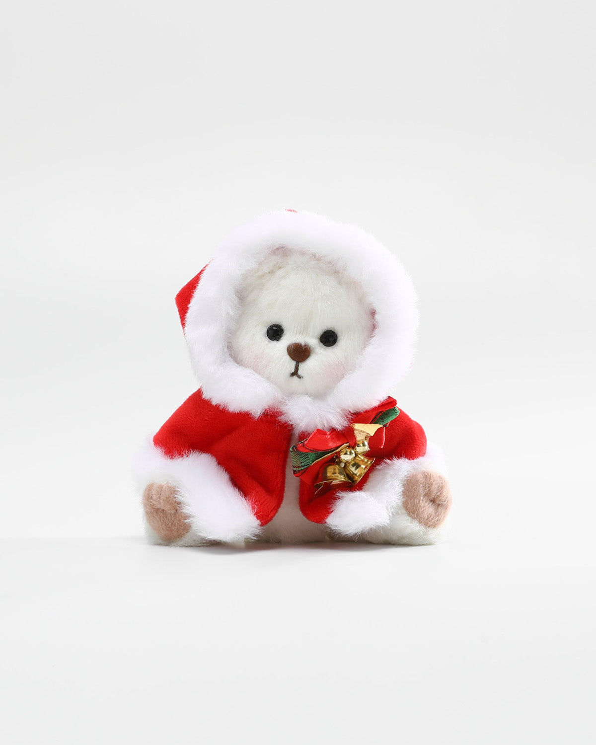 White Short Hair Bear & Christmas Jingle Bell Hooded Cape - 6 Inches