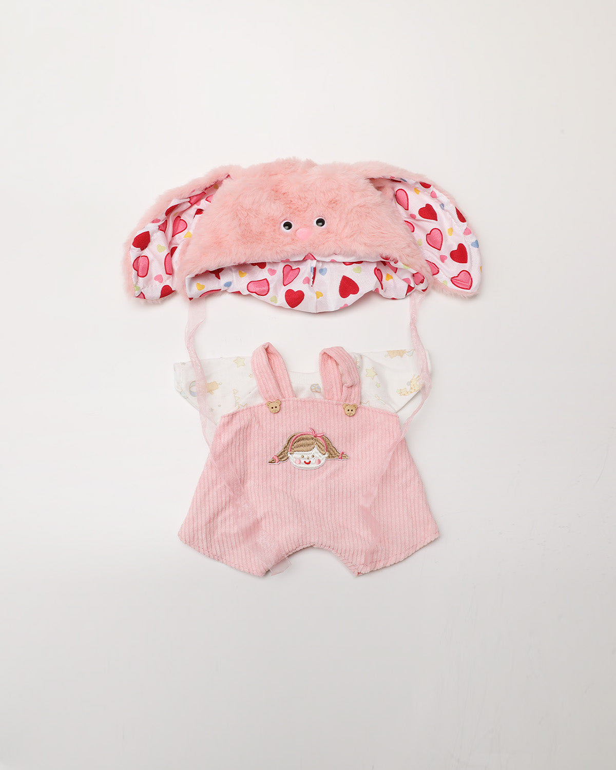 Pink Long Eared Rabbit Overalls Set - 12 Inches