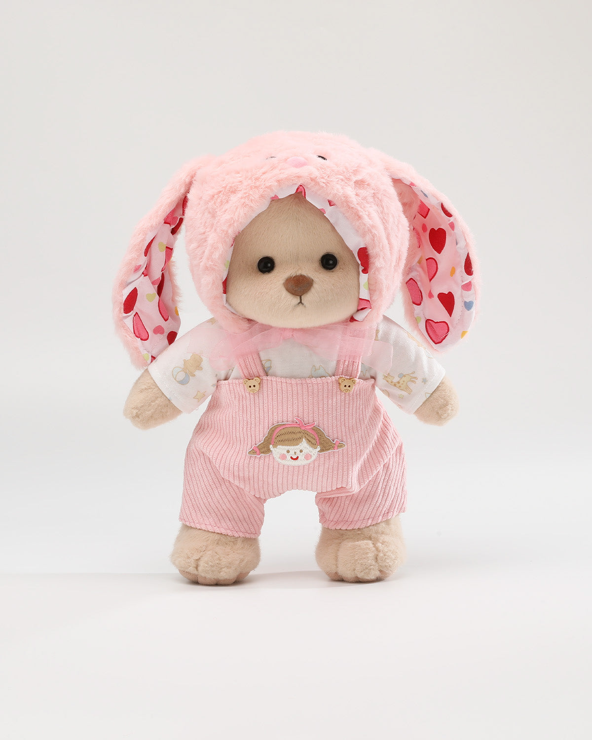 Teddy Bear & Pink Long Eared Rabbit Overalls Set - 12 Inches