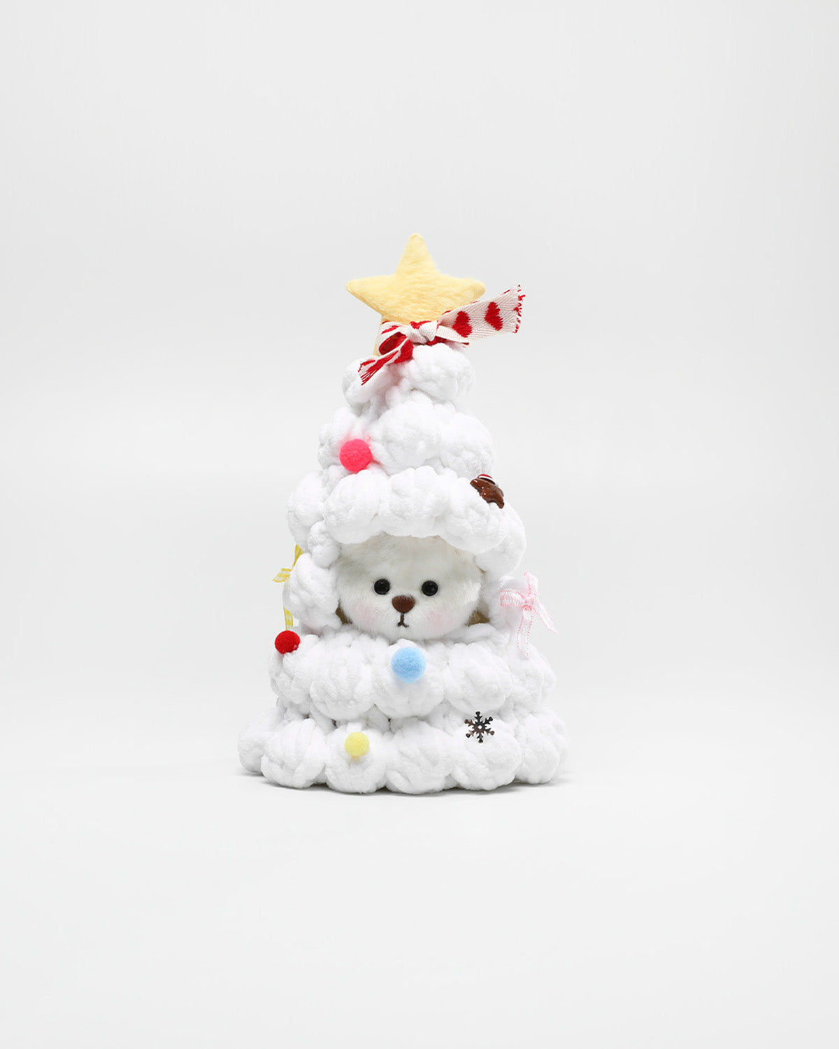 White Short Hair Bear & Christmas Handmade White Tree Hood - 6 Inches
