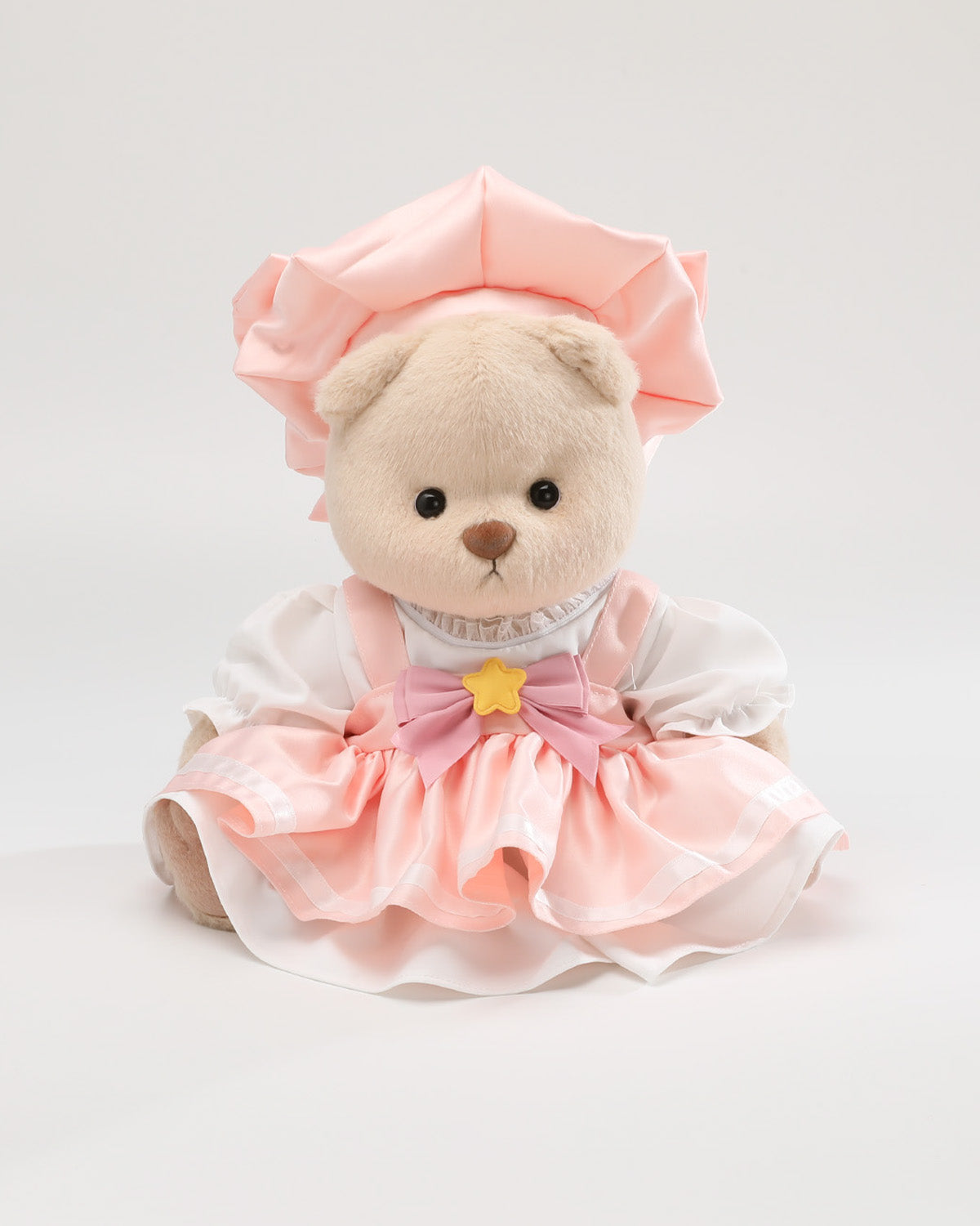 Milk Tea Short Hair Bear & Pink Sakura Dress Set - 12 Inches