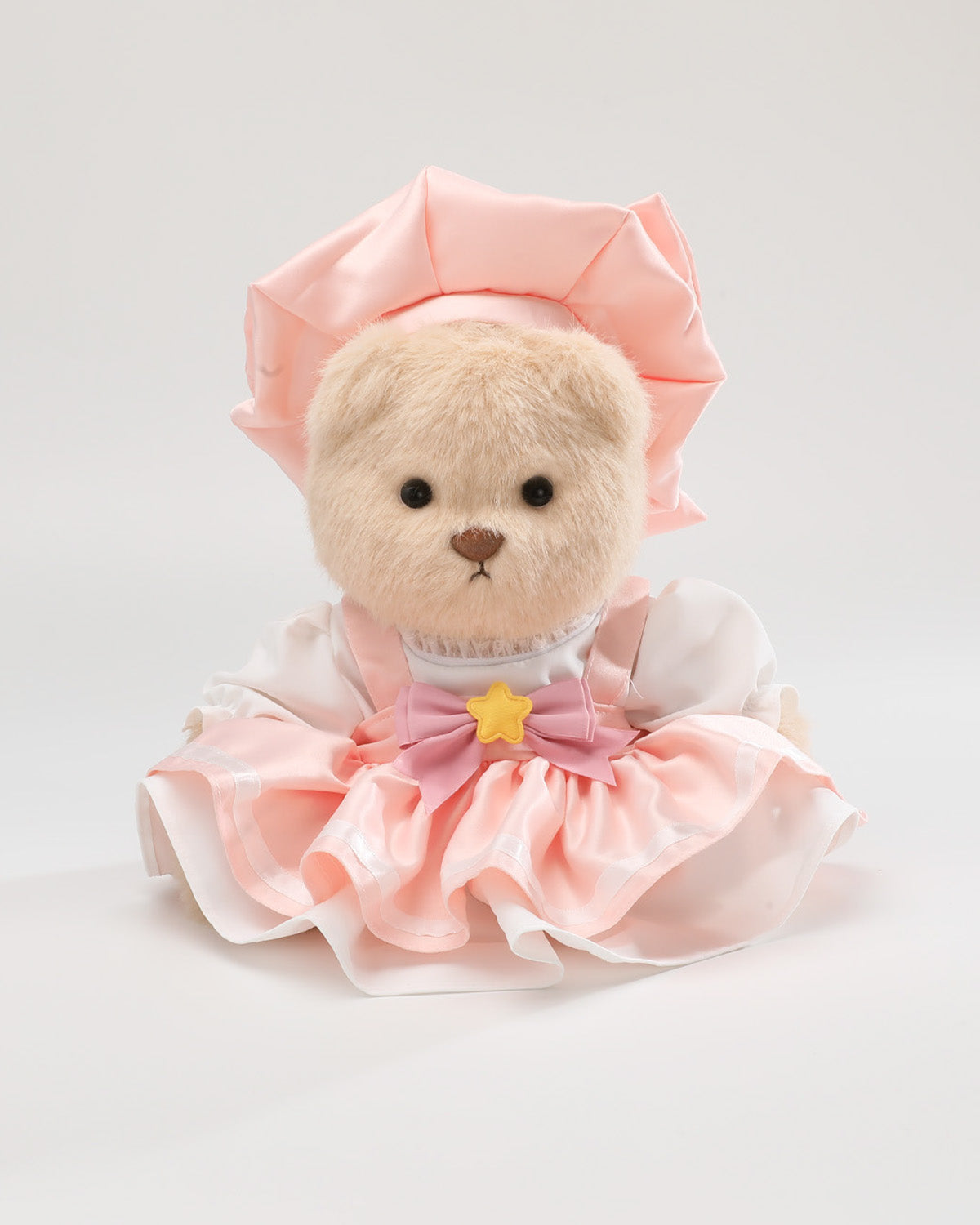 Milk Tea Long Hair Bear & Pink Sakura Dress Set - 12 Inches