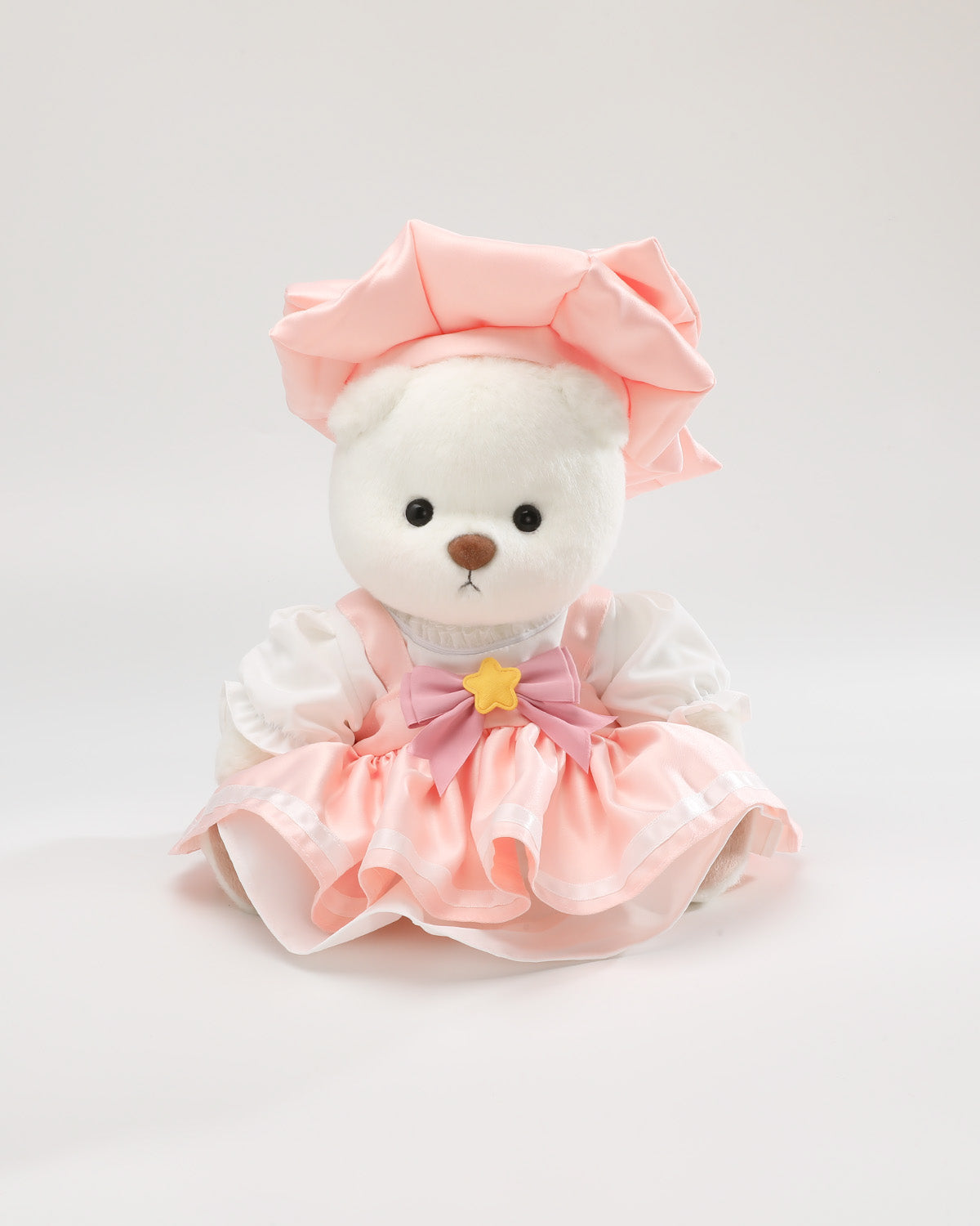White Short Hair Bear & Pink Sakura Dress Set - 12 Inches
