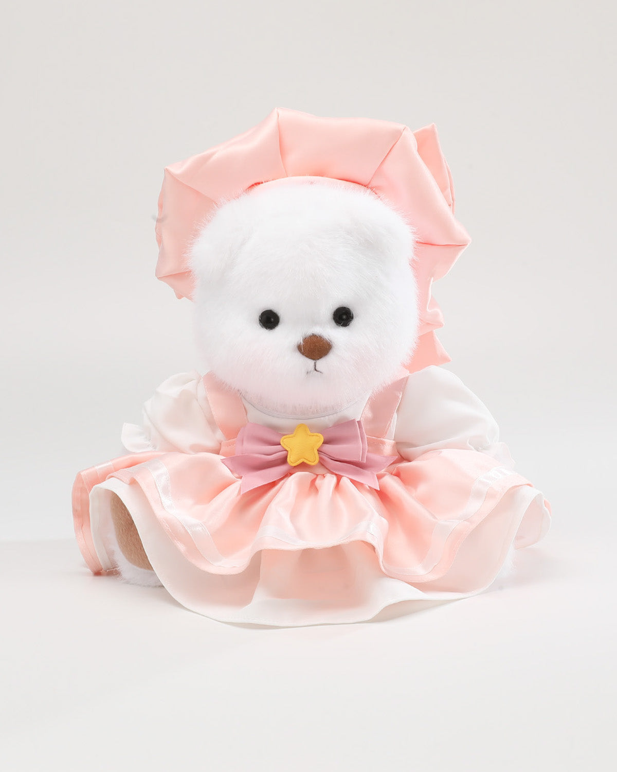 White Long Hair Bear & Pink Sakura Dress Set - 12 Inches
