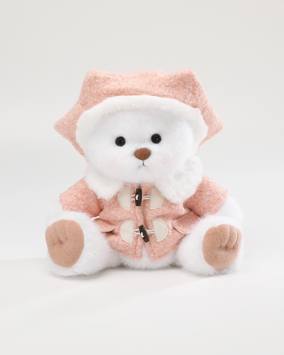 White Long Hair Bear & Pink Hexagonal Beret Wool Coat Set - 12 Inches