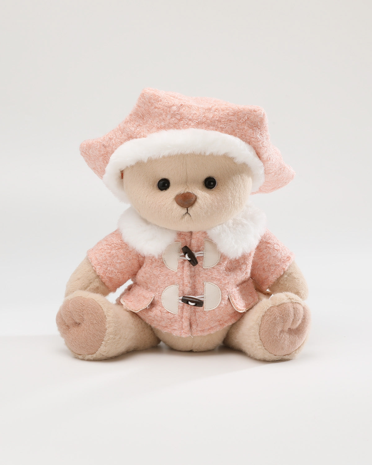 Teddy Bear & Pink Hexagonal Beret Wool Coat Set - 12 Inches
