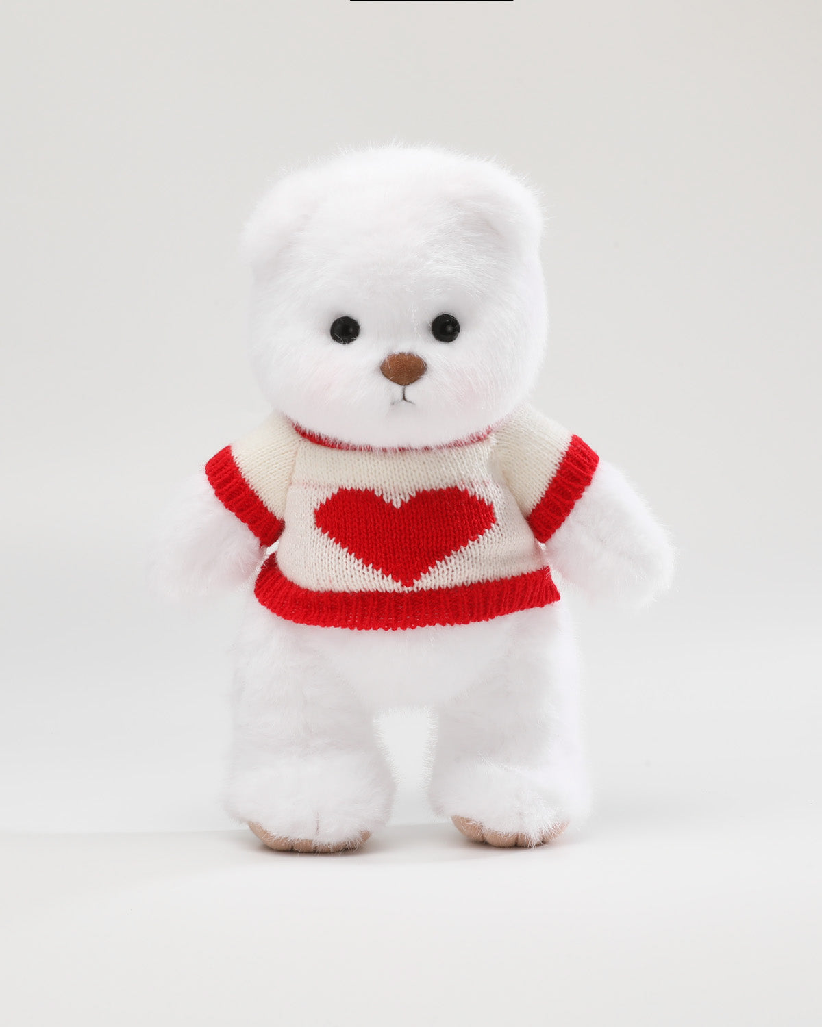 Teddy Bear & Red-Trimmed White Heart Sweater   - 12 Inches