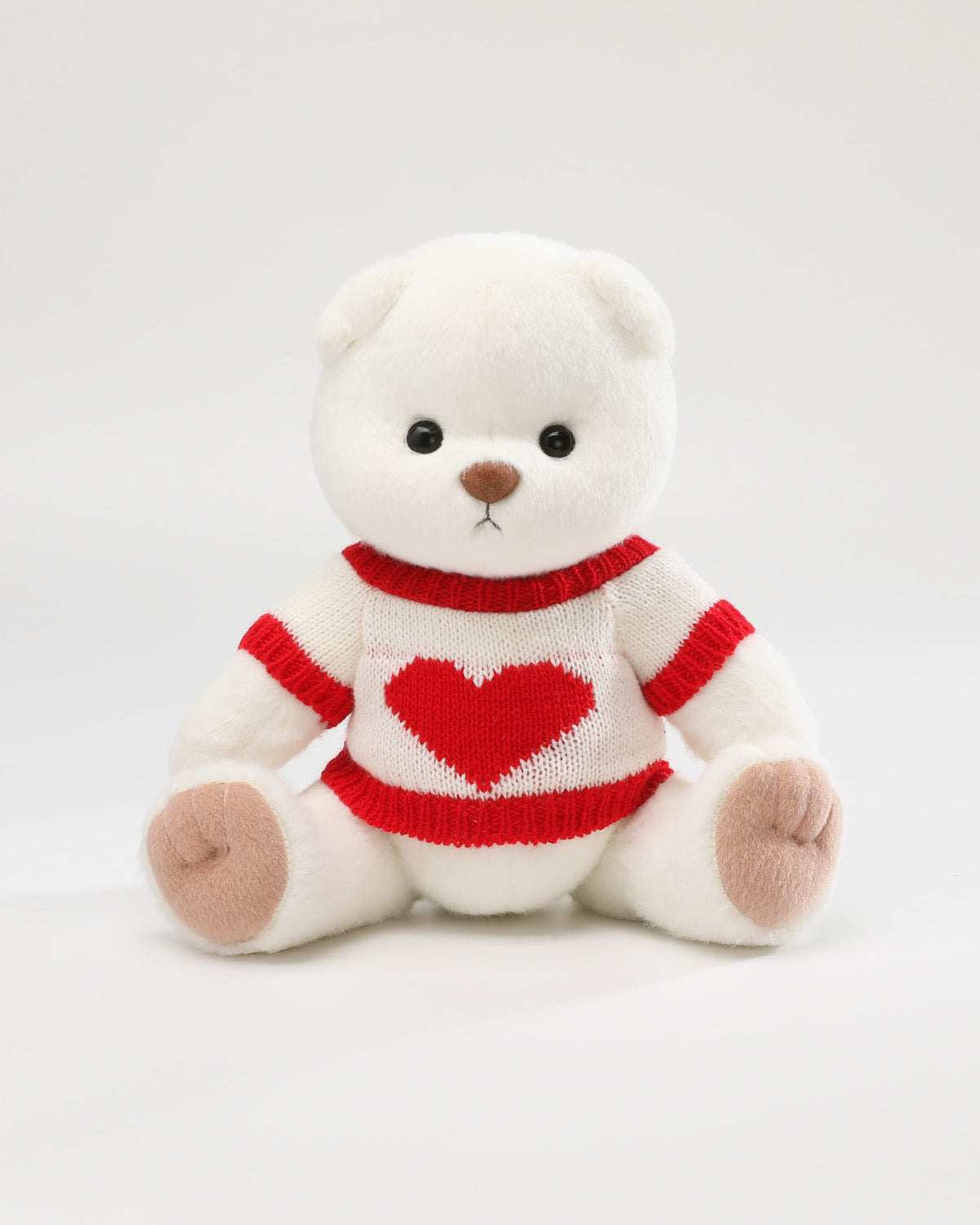 White Short Hair Bear & Red-Trimmed White Heart Sweater   - 12 Inches