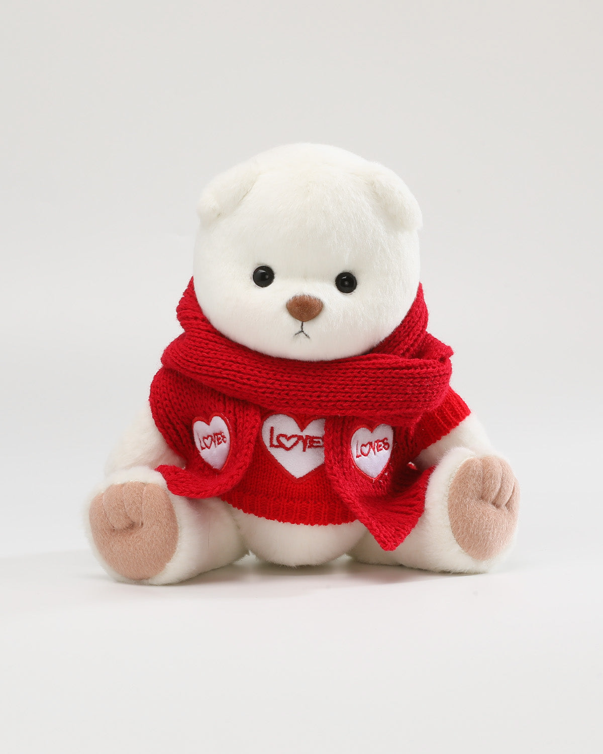 White Short Hair Bear & Red Heart Sweater Set - 12 Inches