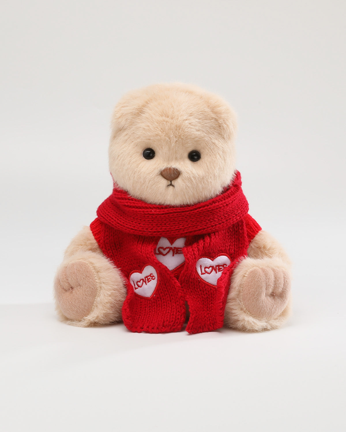 Milk Tea Long Hair Bear & Red Heart Sweater Set - 12 Inches