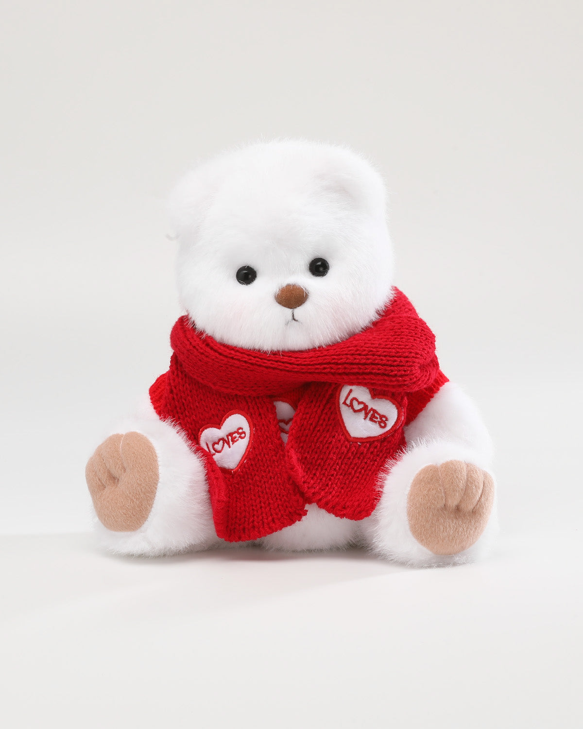 White Long Hair Bear & Red Heart Sweater Set - 12 Inches