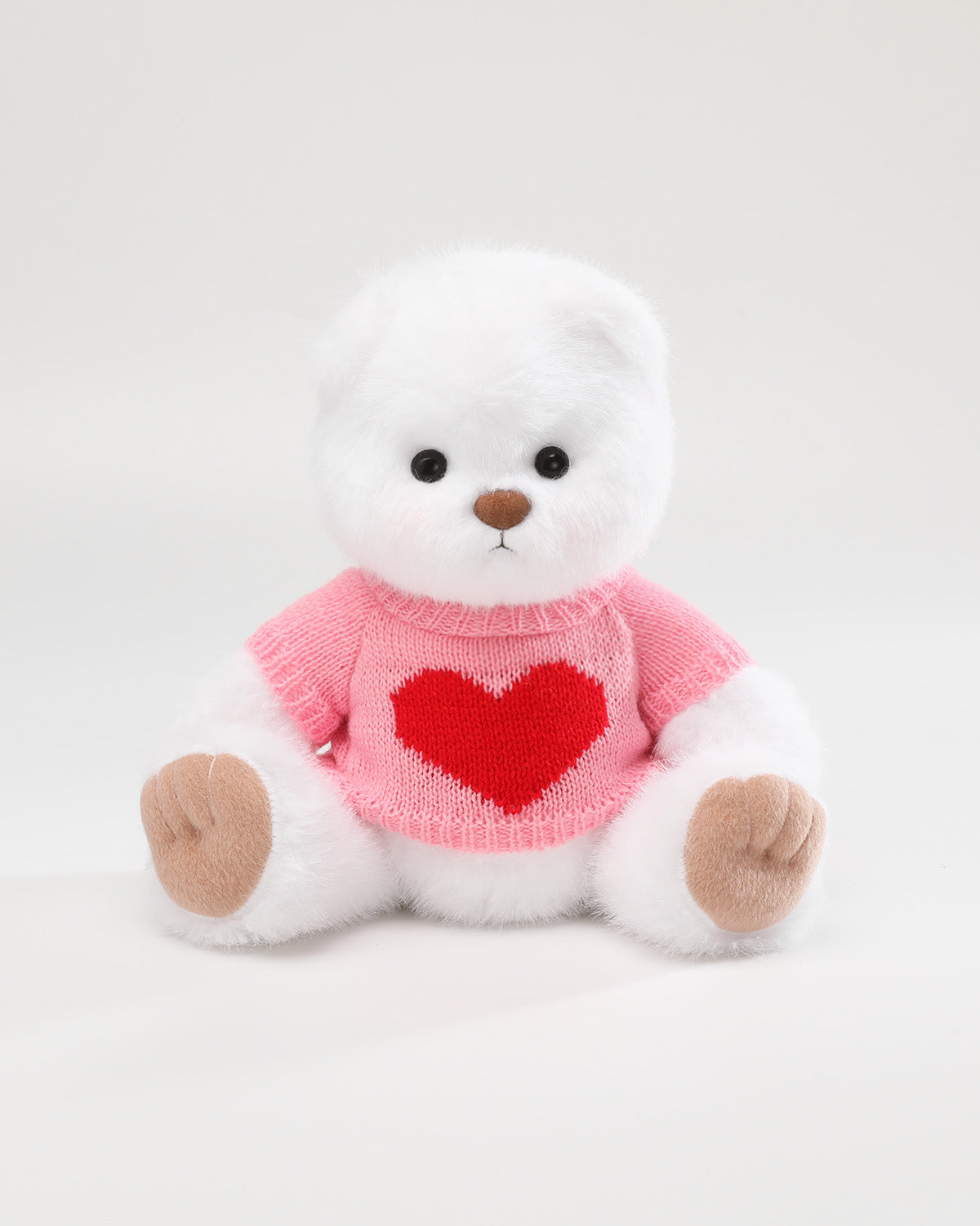 White Long Hair Bear & Pink Heart Sweater - 12 Inches