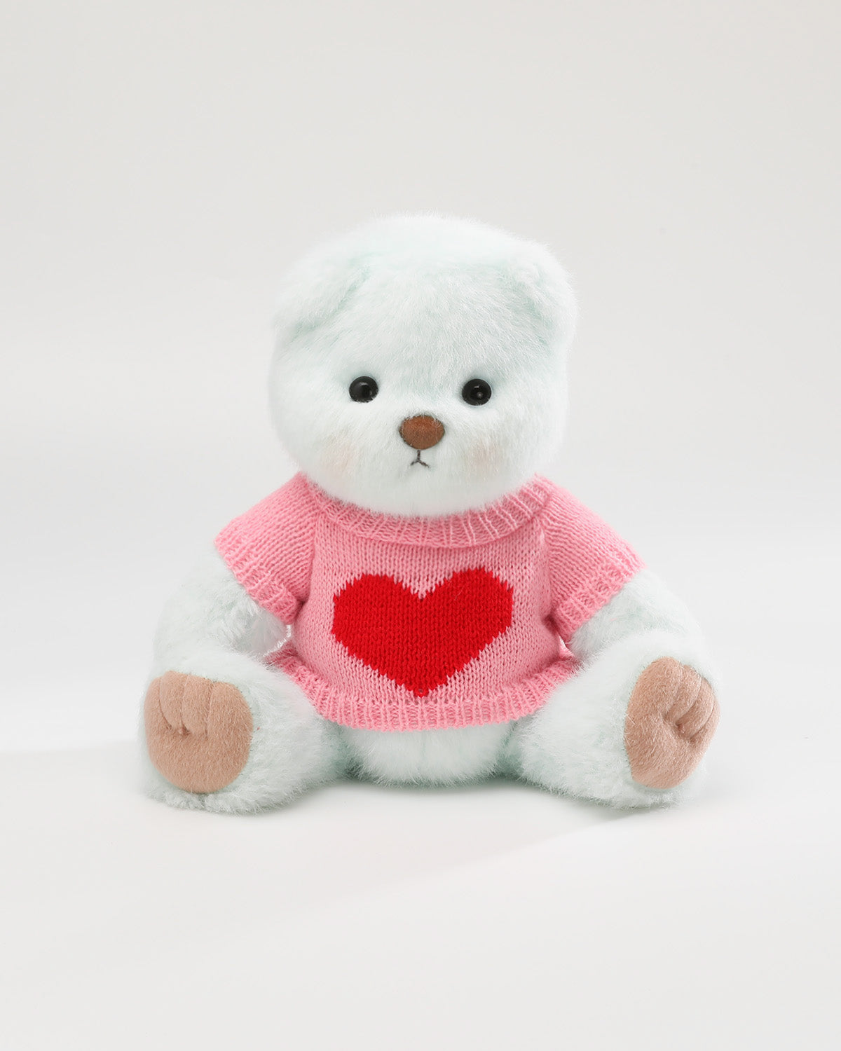 Mint Blue Long Hair Bear & Pink Heart Sweater - 12 Inches