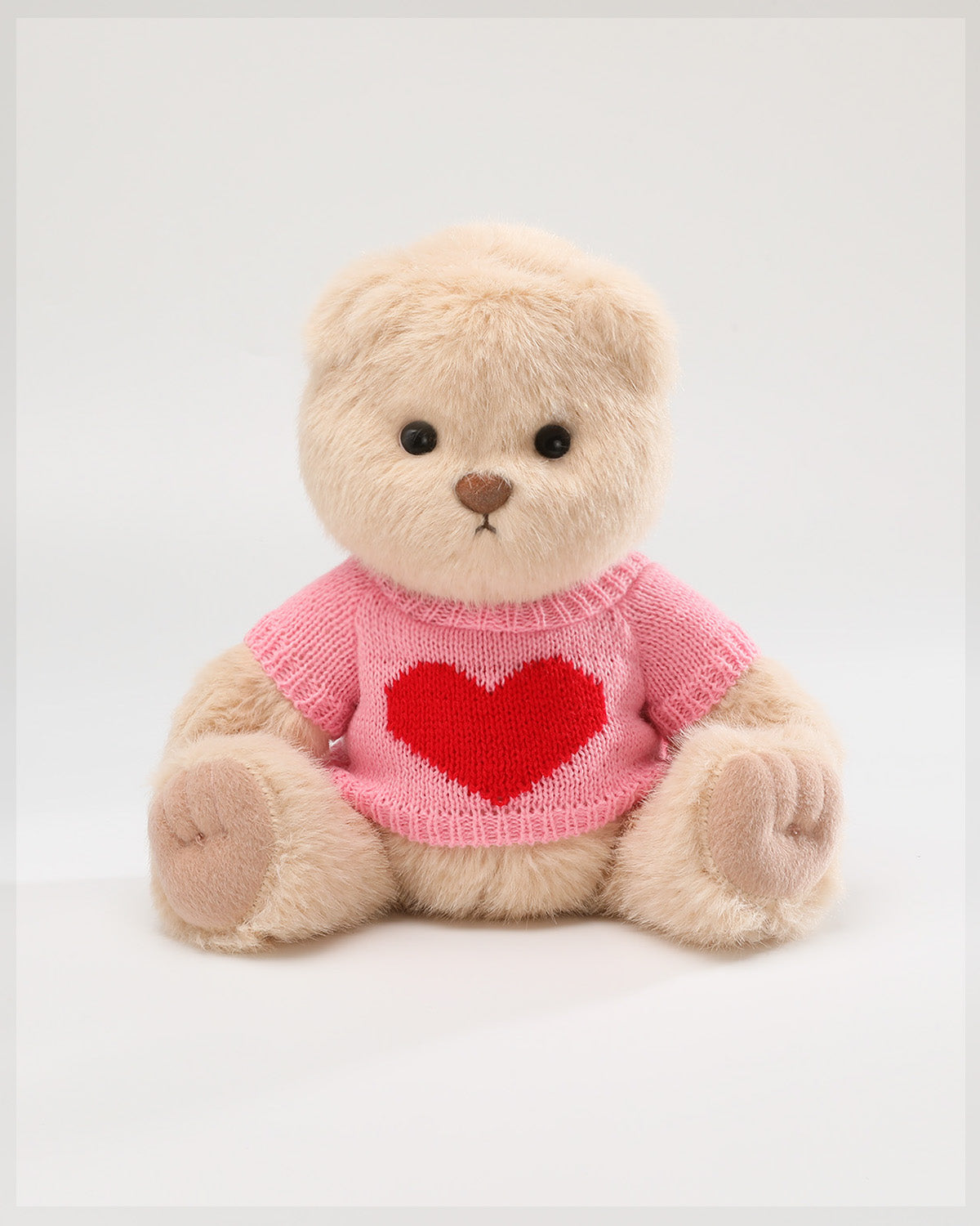 Milk Tea Long Hair Bear & Pink Heart Sweater - 12 Inches