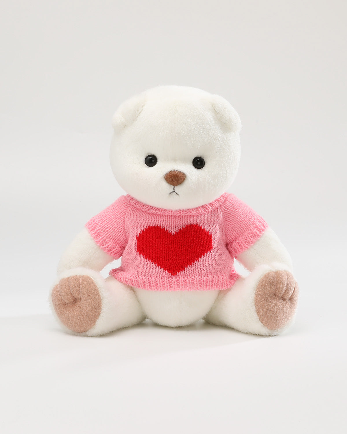 White Short Hair Bear & Pink Heart Sweater - 12 Inches