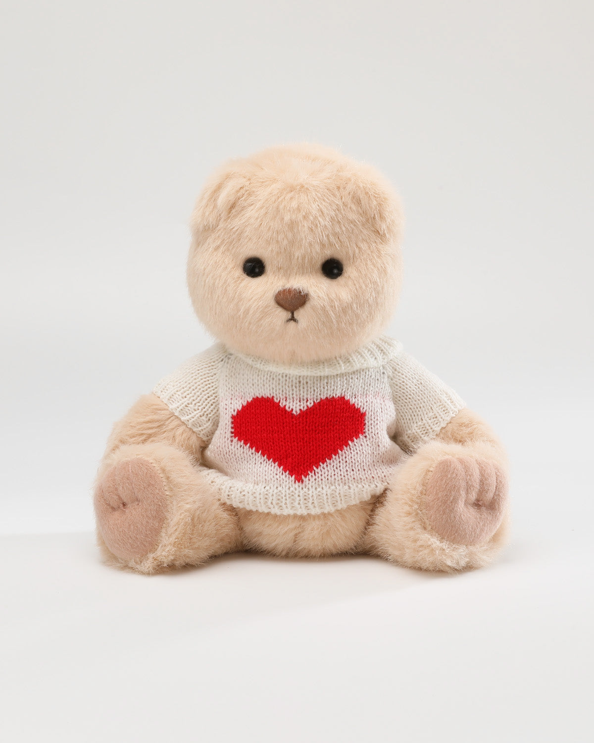 Milk Tea Long Hair Bear & White Heart Sweater - 12 Inches