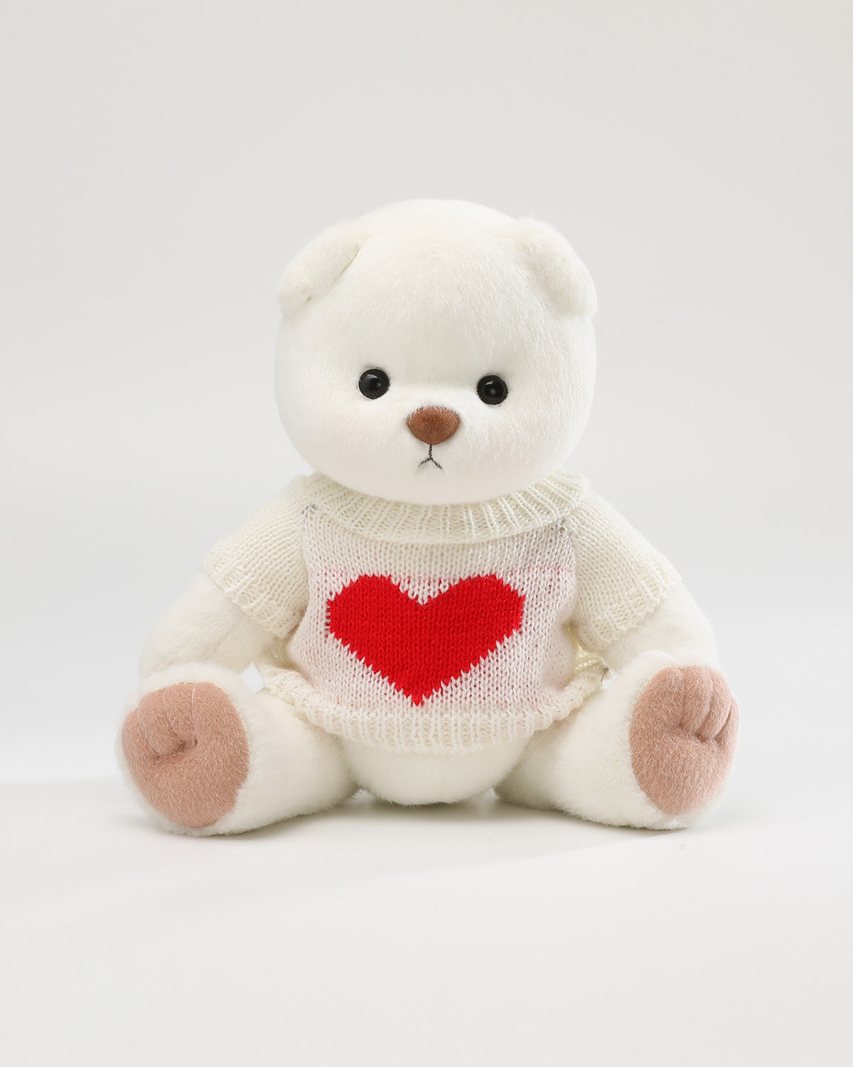 White Short Hair Bear & White Heart Sweater - 12 Inches
