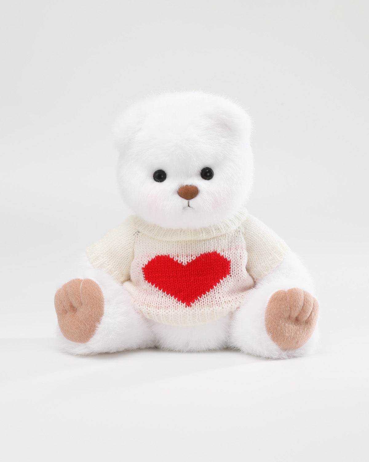 White Long Hair Bear & White Heart Sweater - 12 Inches