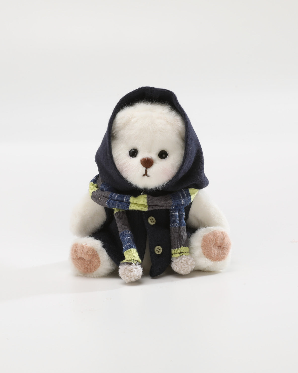White Short Hair Bear & Blue Hooded Cape Set - 6 Inches