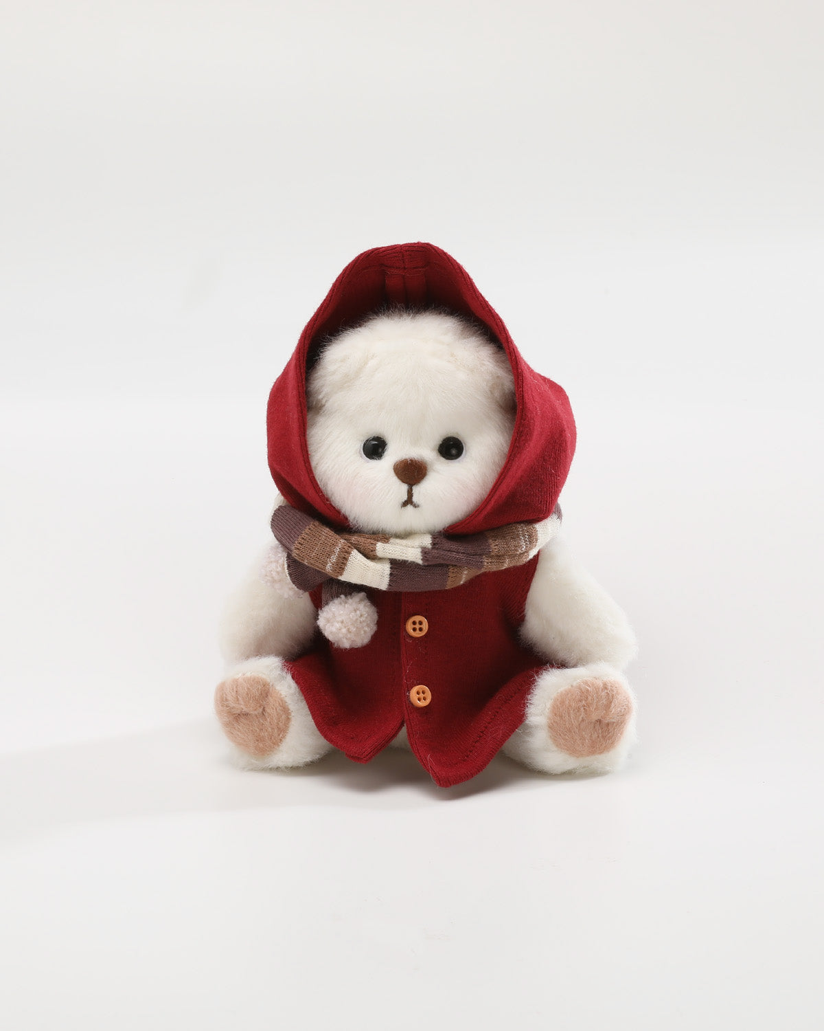 White Short Hair Bear & Red Hooded Cape Set - 6 Inches