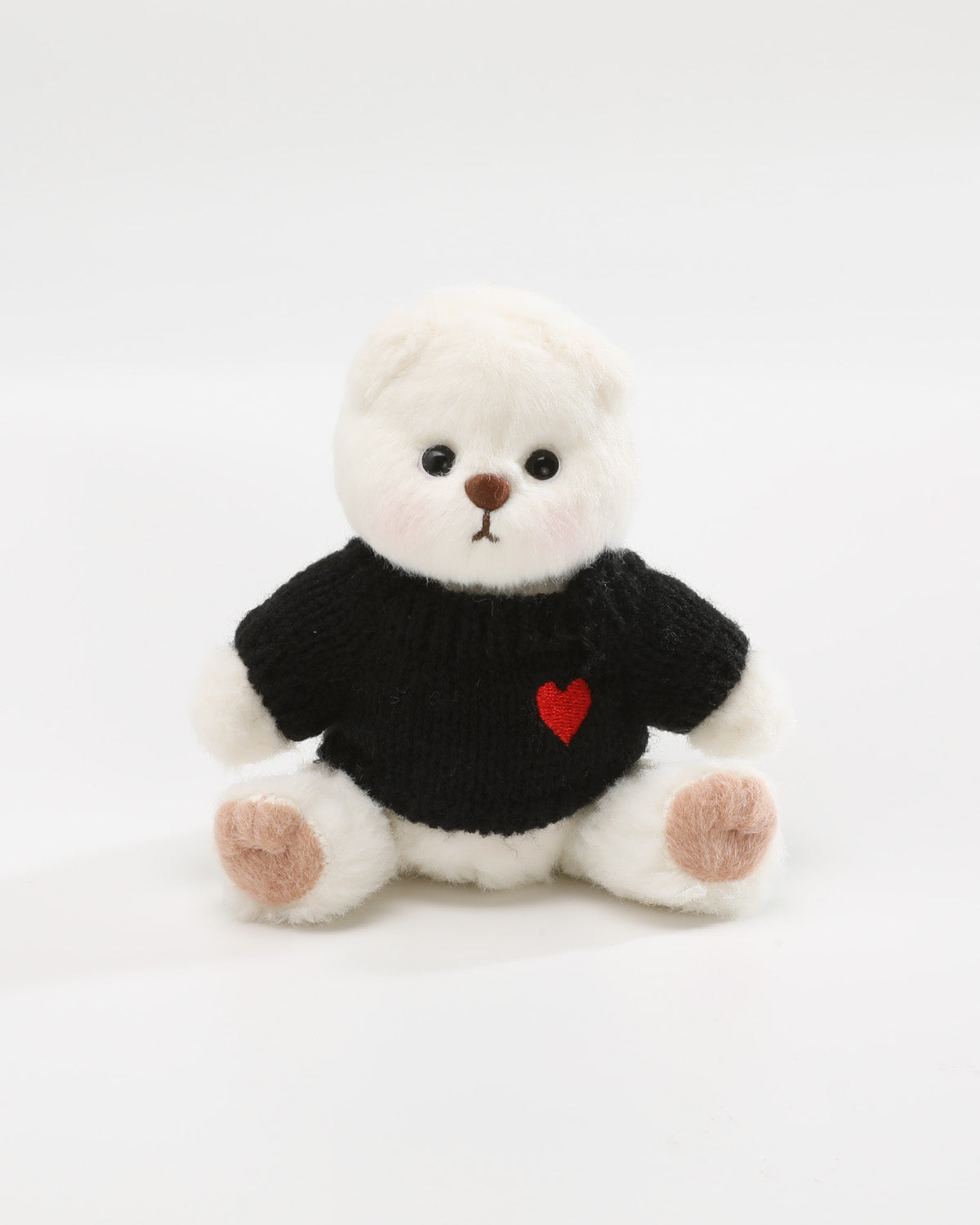 White Short Hair Bear & Black Heart Sweater - 6 Inches