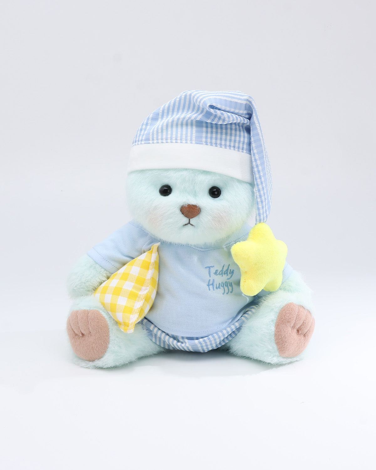 Mint Blue Long Hair Bear & Self-Care Pajama Set of 4 - 12 Inches