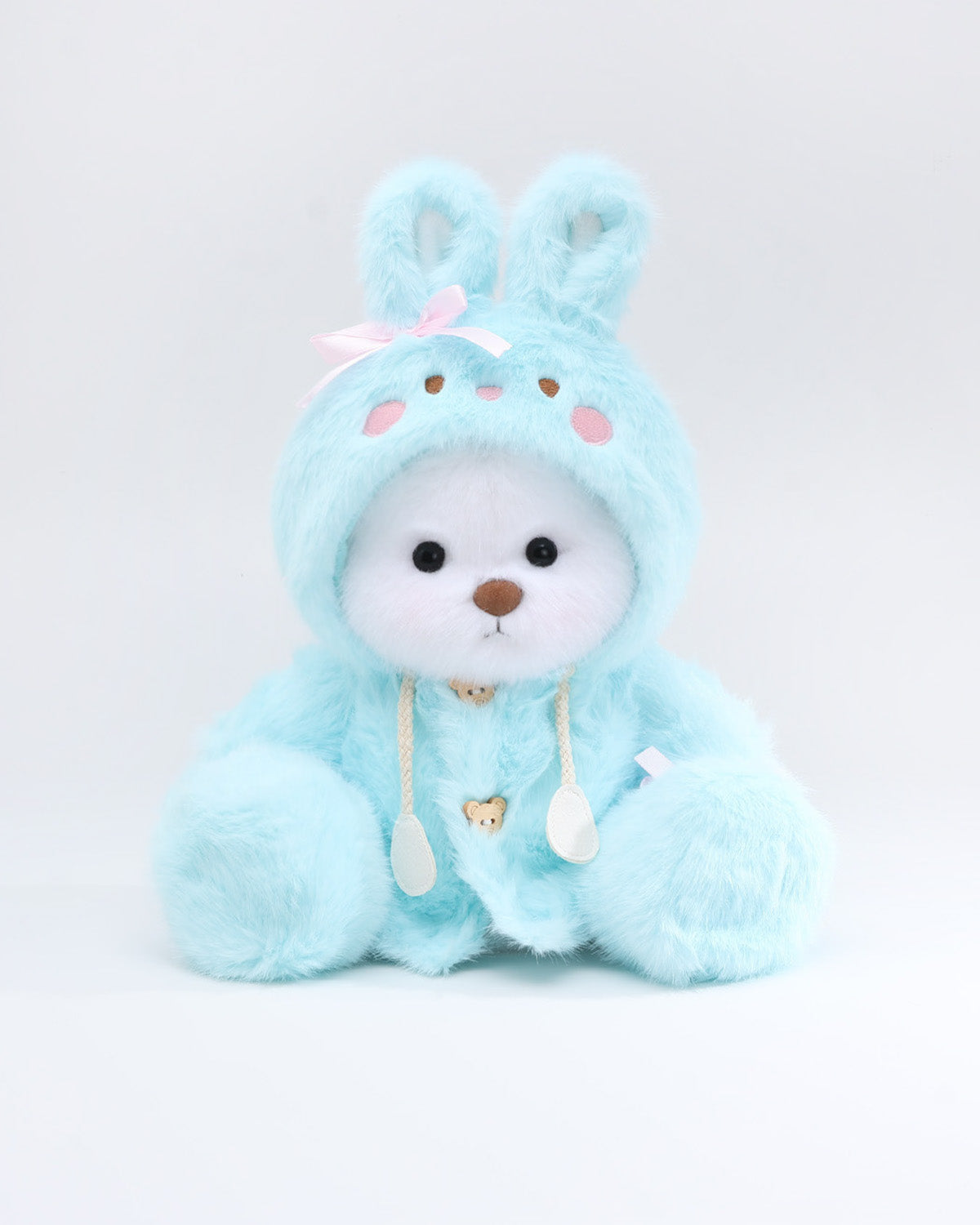 (Easter New In) White Long Hair Bear & Blue Plush Bunny Hoodie Dress Set - 12 Inches