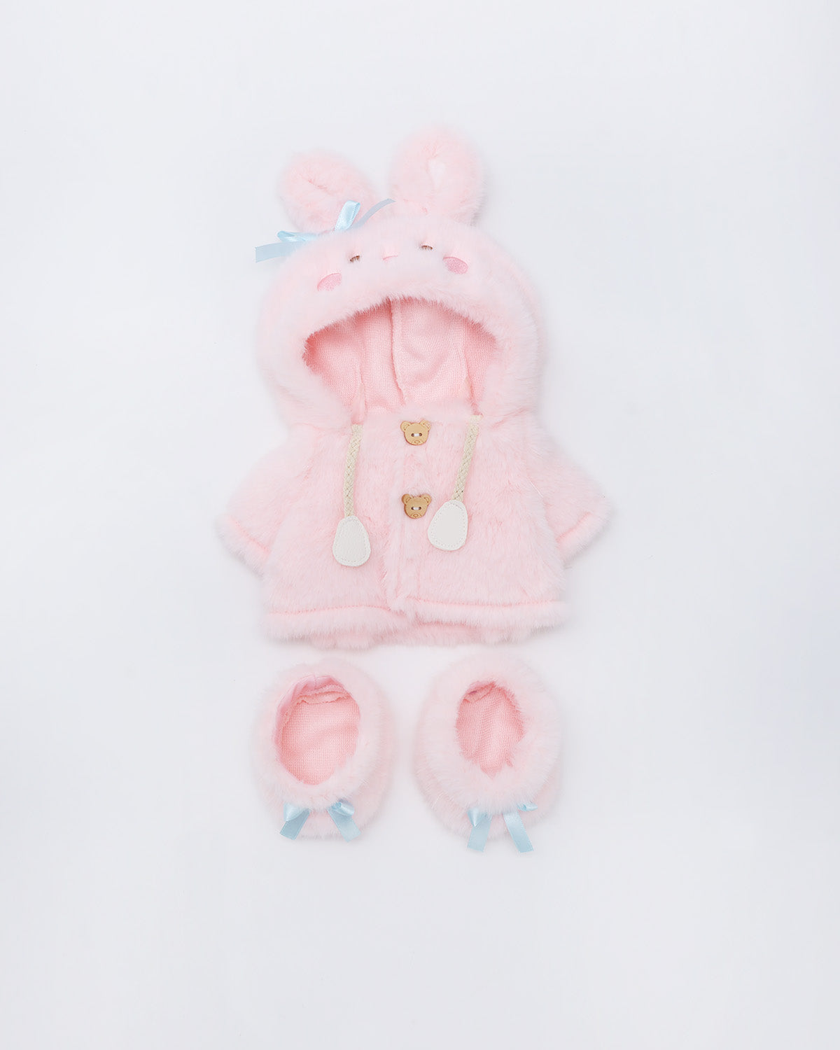 (Easter New In) Pink Plush Bunny Hoodie Dress Set - 12 Inches