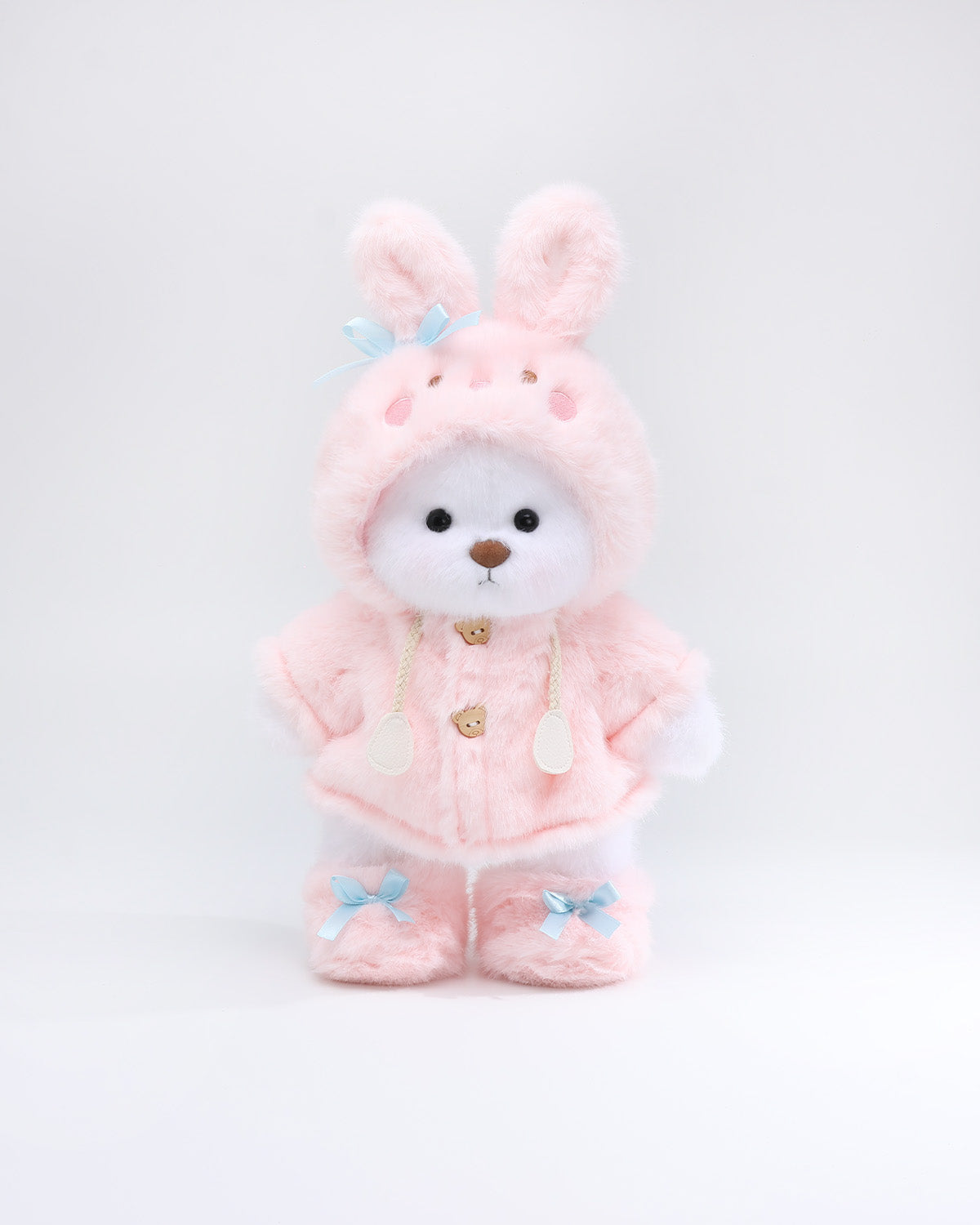 (Easter New In) Teddy Bear & Pink Plush Bunny Hoodie Dress Set - 12 Inches