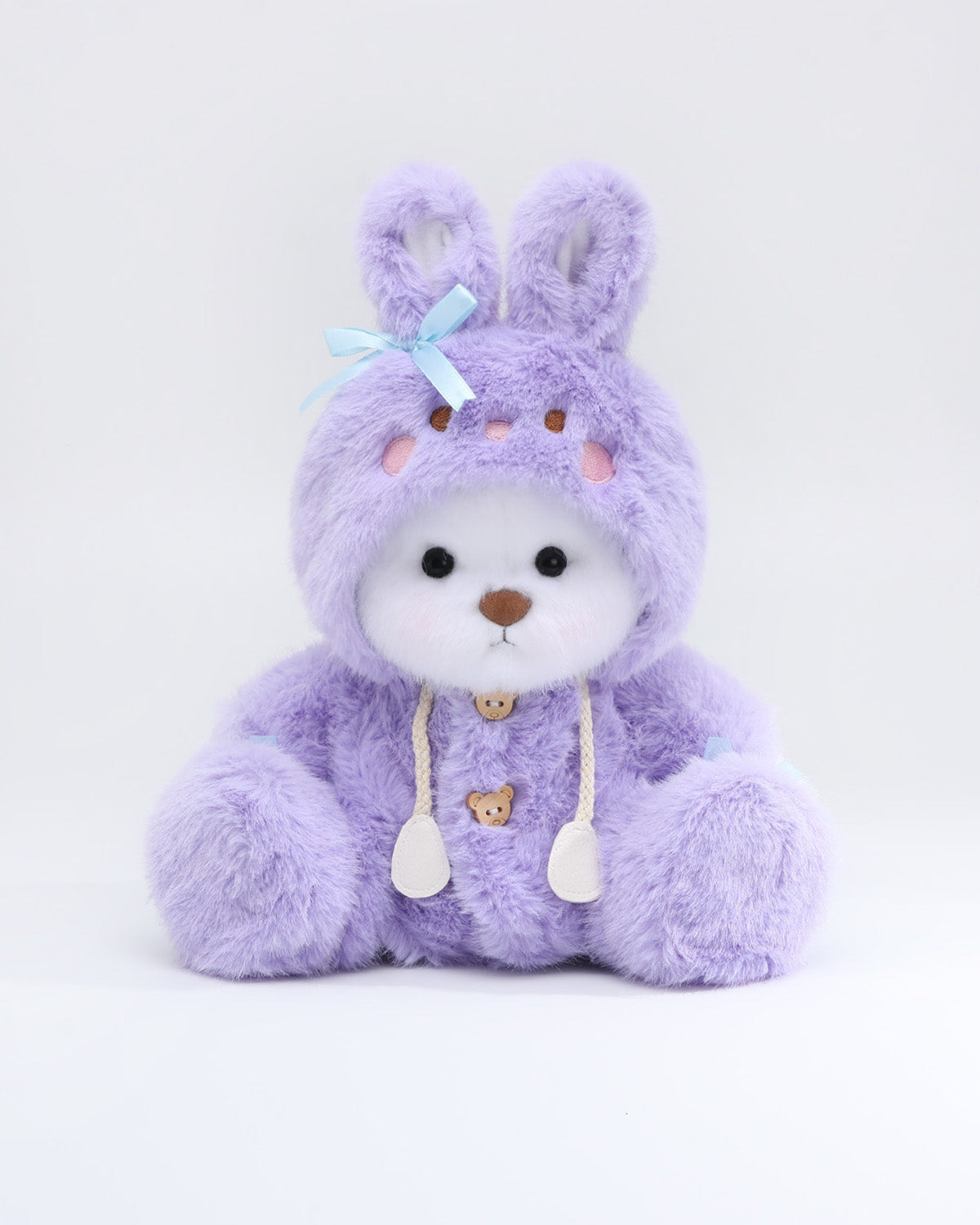 (Easter New In) White Long Hair Bear & Purple Plush Bunny Hoodie Dress Set - 12 Inches