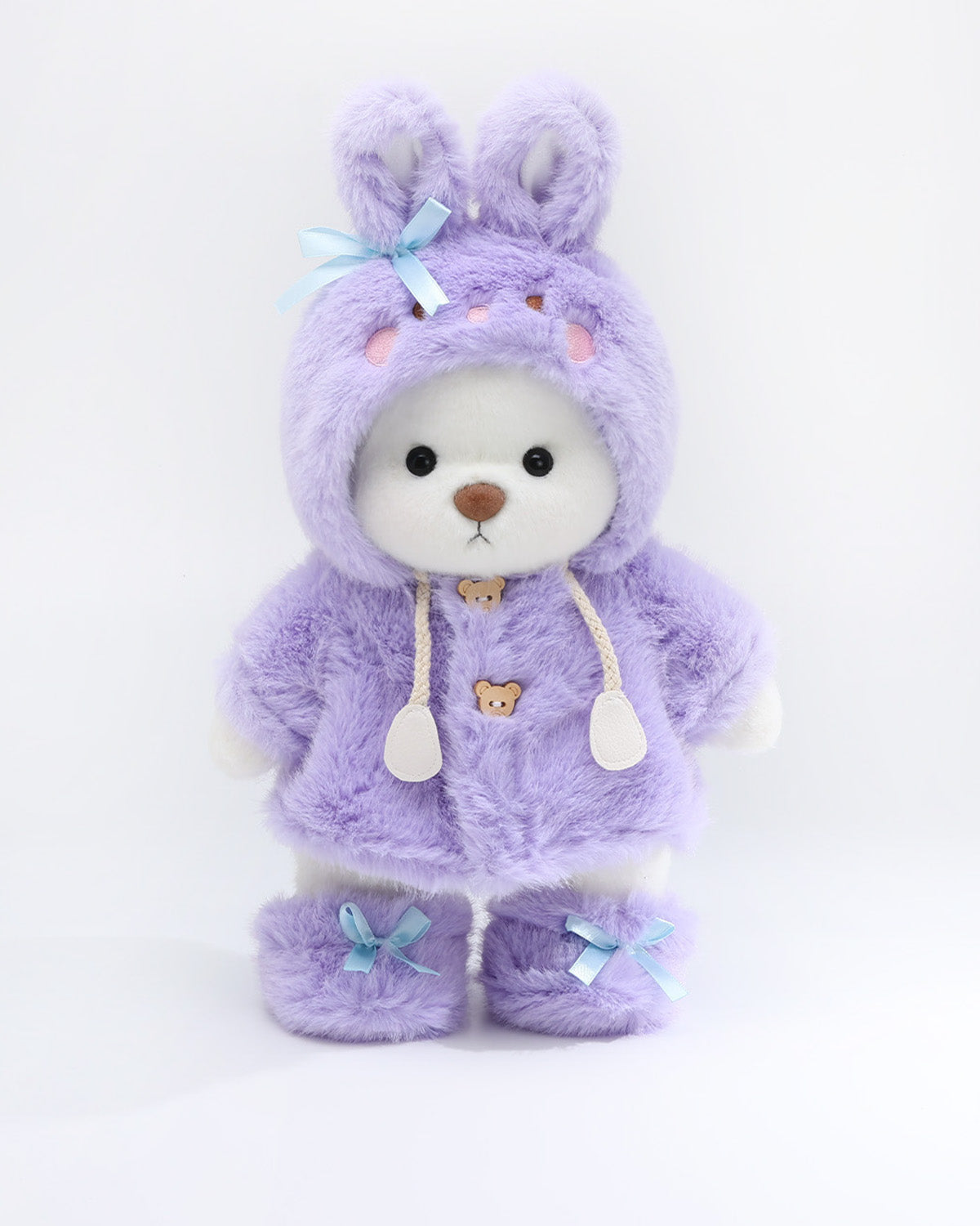 (Easter New In) Teddy Bear & Purple Plush Bunny Hoodie Dress Set - 12 Inches
